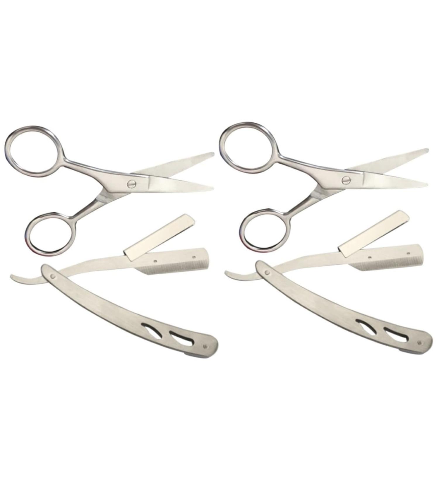 Beavorty 4-Piece Barber Shaving Tools Set | Stainless Steel Mustache Scissors & Manual Razor - Old Fashioned Shaving Essentials - Buy Online on GoSupps.com