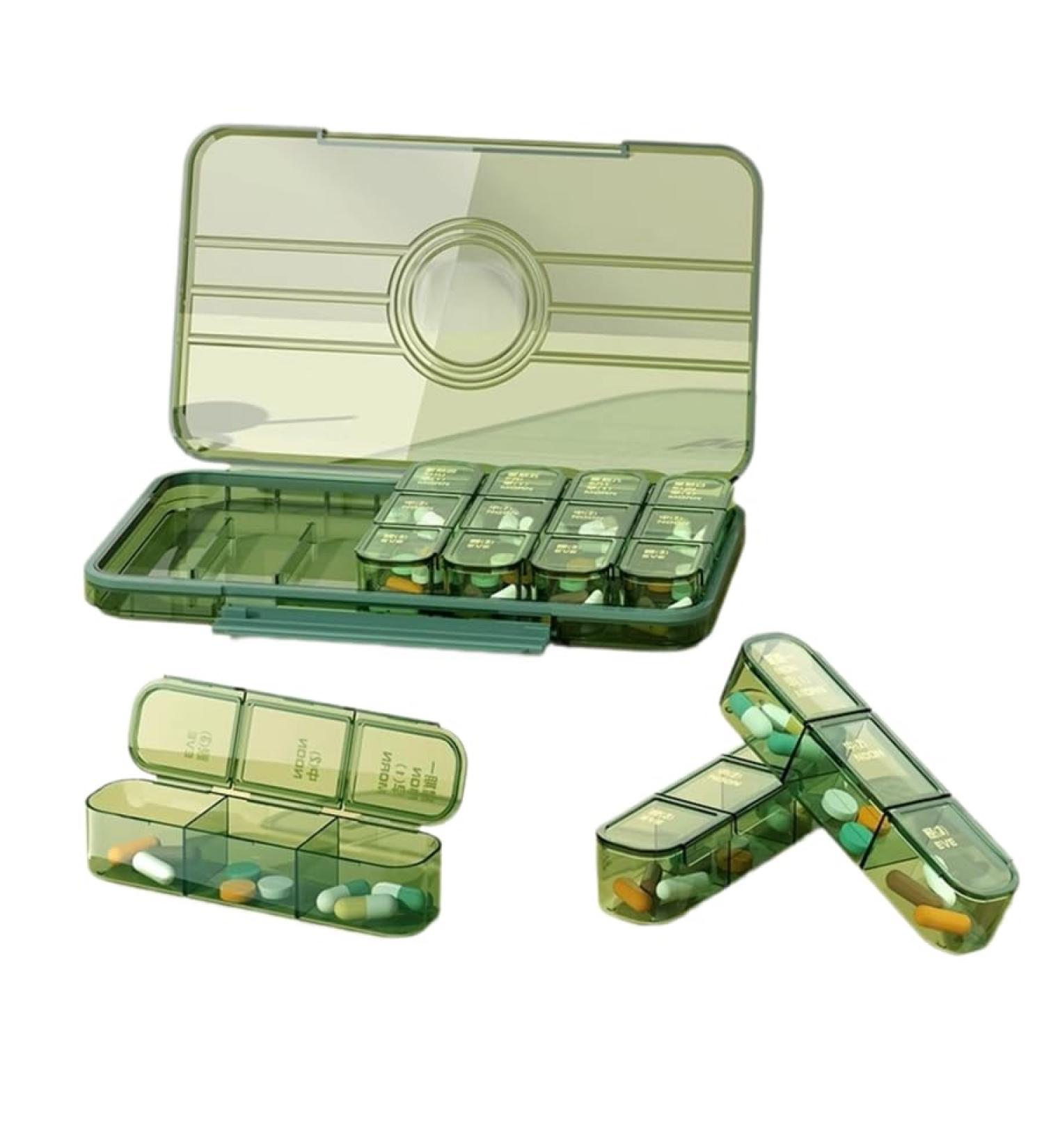 Buy Large Capacity Weekly Pill Organizer - 3/4 Times a Day 28 Cells - Ideal for Vitamins & Supplements - Translucent Green - Buy Online on GoSupps.com