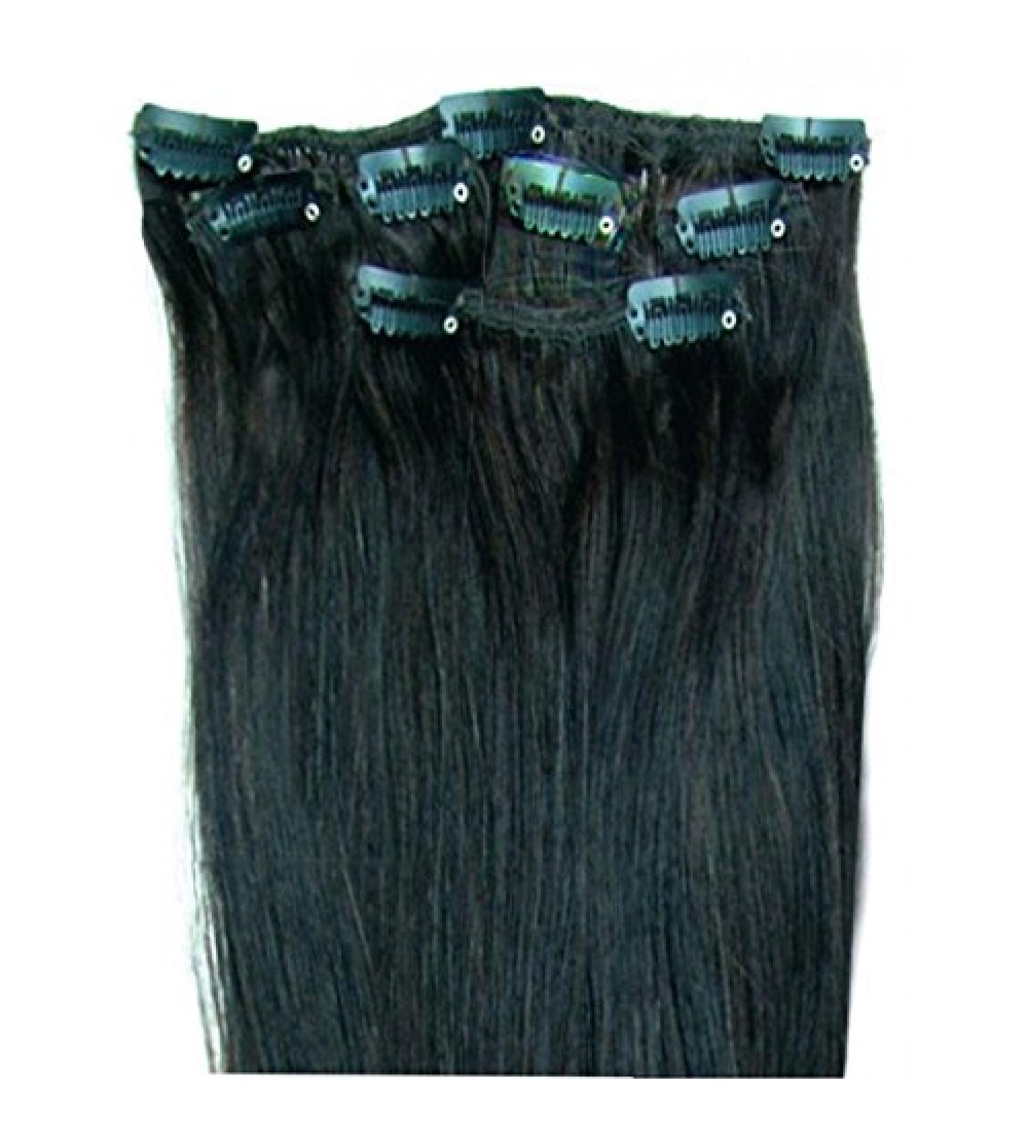 Forever Young UK Clip In Remy Human Hair Extensions Half Head Jet Black 16" Length