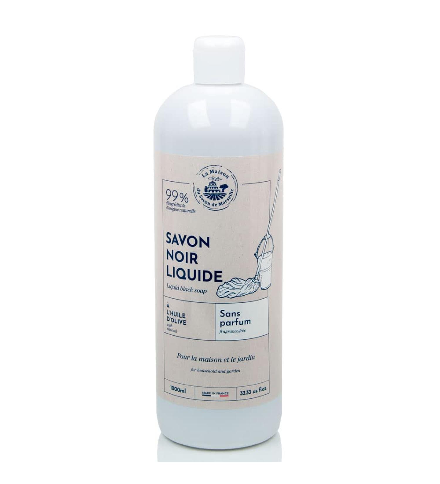 Maison du Savon de Marseille - Household Black Liquid Soap Fragrance free - Made with Olive Oil - 1 Litre