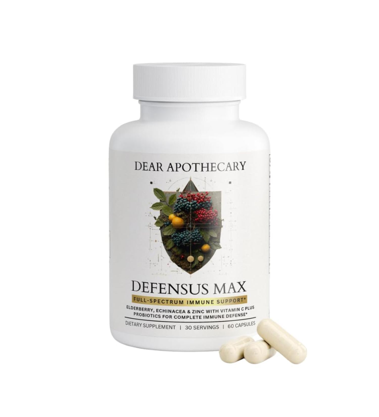 Defensus Max Immune Support Complex Elderberry 300mg Echinacea 200mg Vitamin C Zinc Turmeric 95% Curcuminoids Probiotics 4.8 Billion CFU 3-Layer Defense Formula for Adults 60 Capsules - Buy Online on GoSupps.com