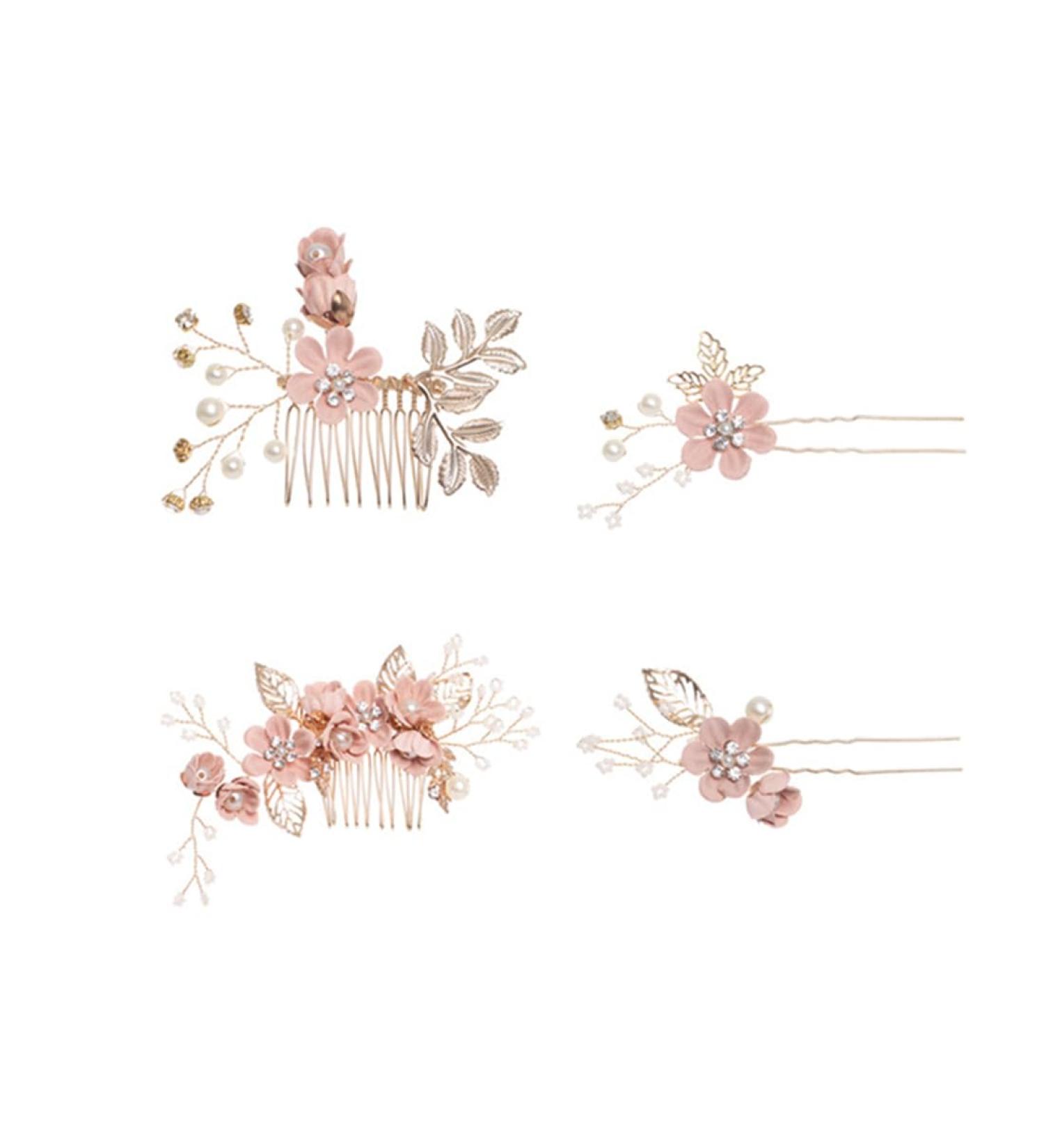 Elegant Gold Wedding Hair Jewelry Set - Sjbautyo 4-Piece Pearl & Flower Hair Comb for Brides - Strass Bridal Accessories - Buy Online on GoSupps.com