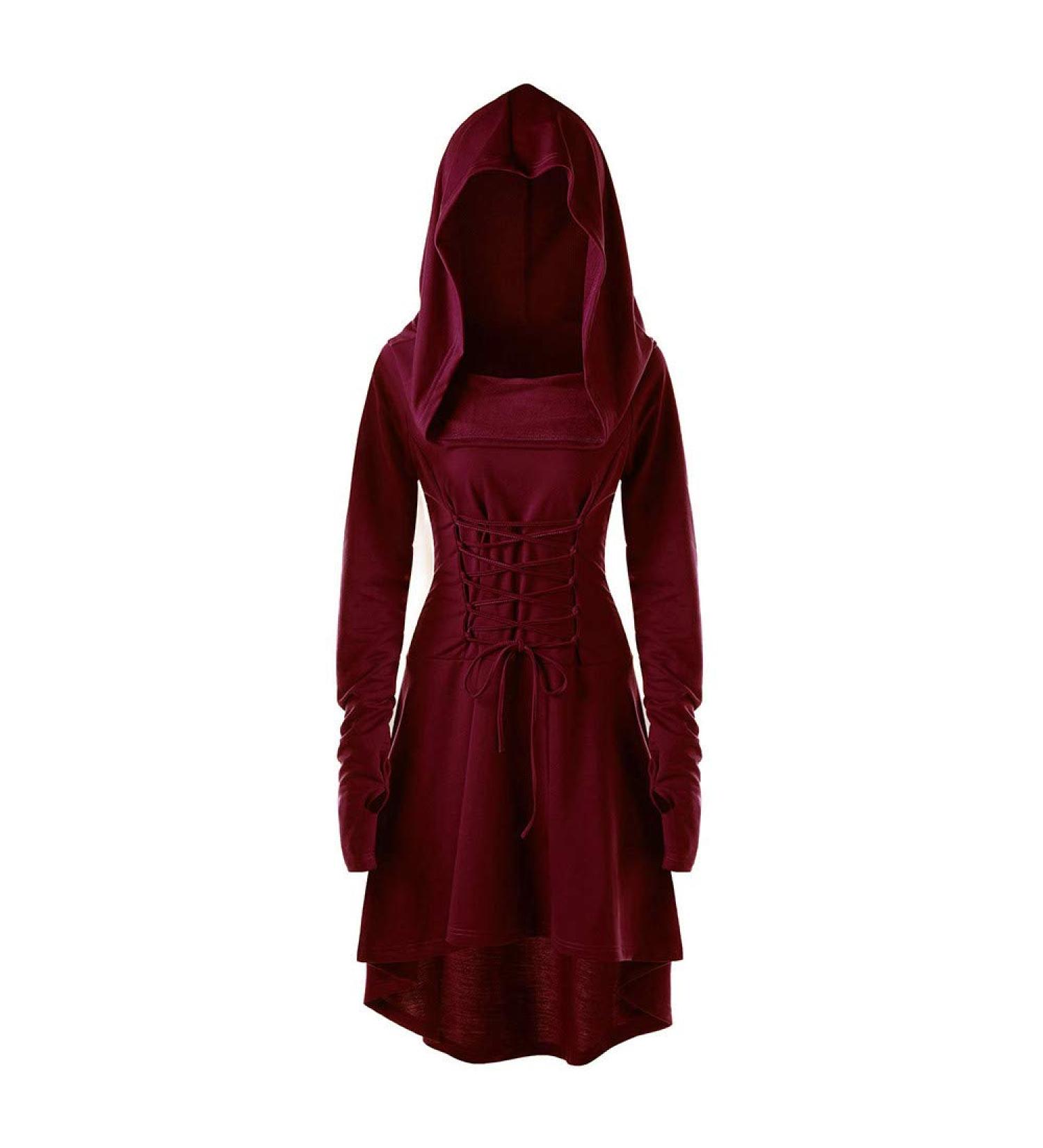 Renaissance Women's Lace-Up Hooded Robe Dress - Vintage High-Low Cloak [Color 05, Size Small] - Buy Online on GoSupps.com