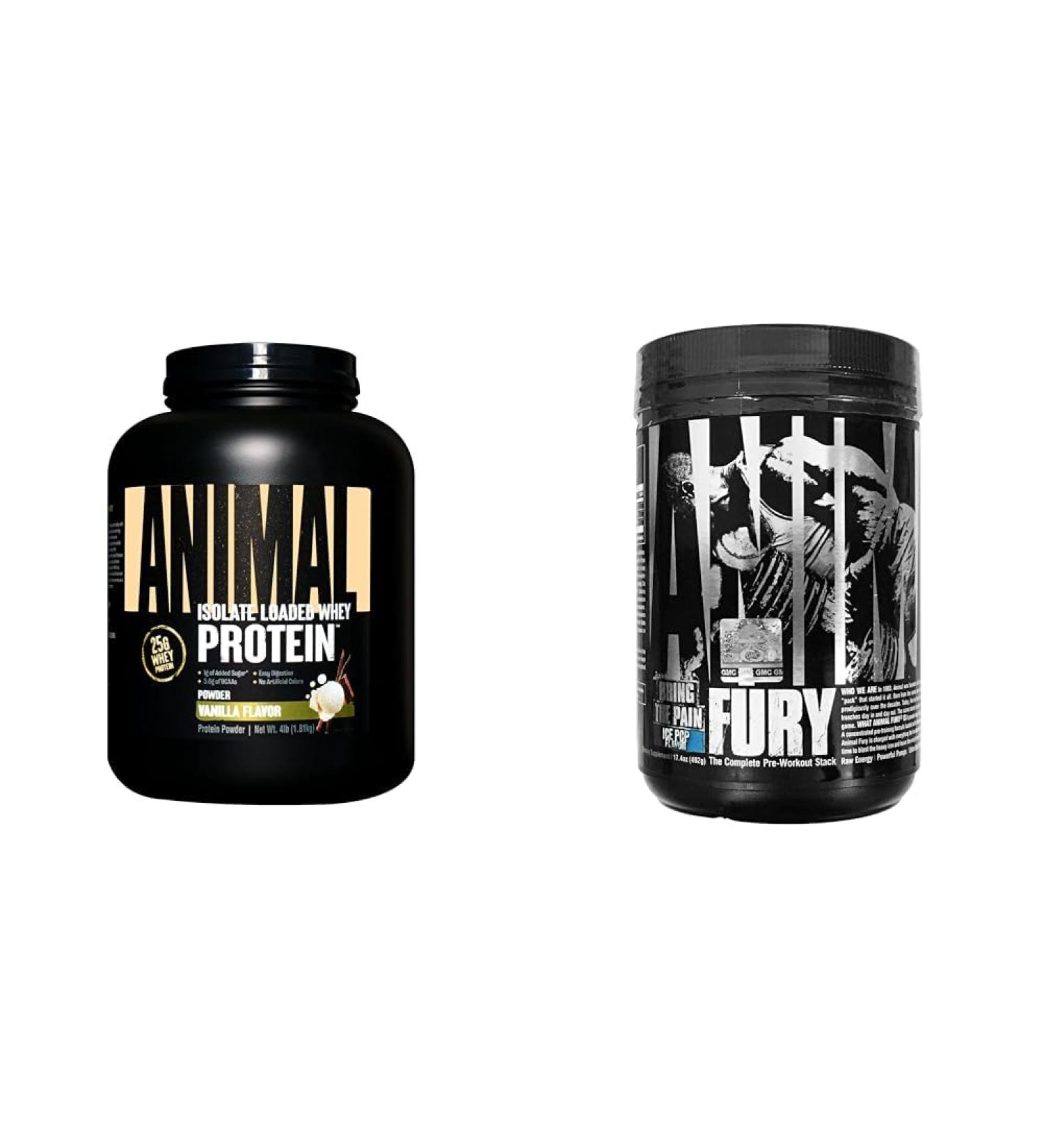 Animal Whey Isolate Whey Protein Powder Isolate Loaded for Post Workout and Recovery & Fury - Pre Workout Powder Supplement for Energy and Focus - Buy Online on GoSupps.com
