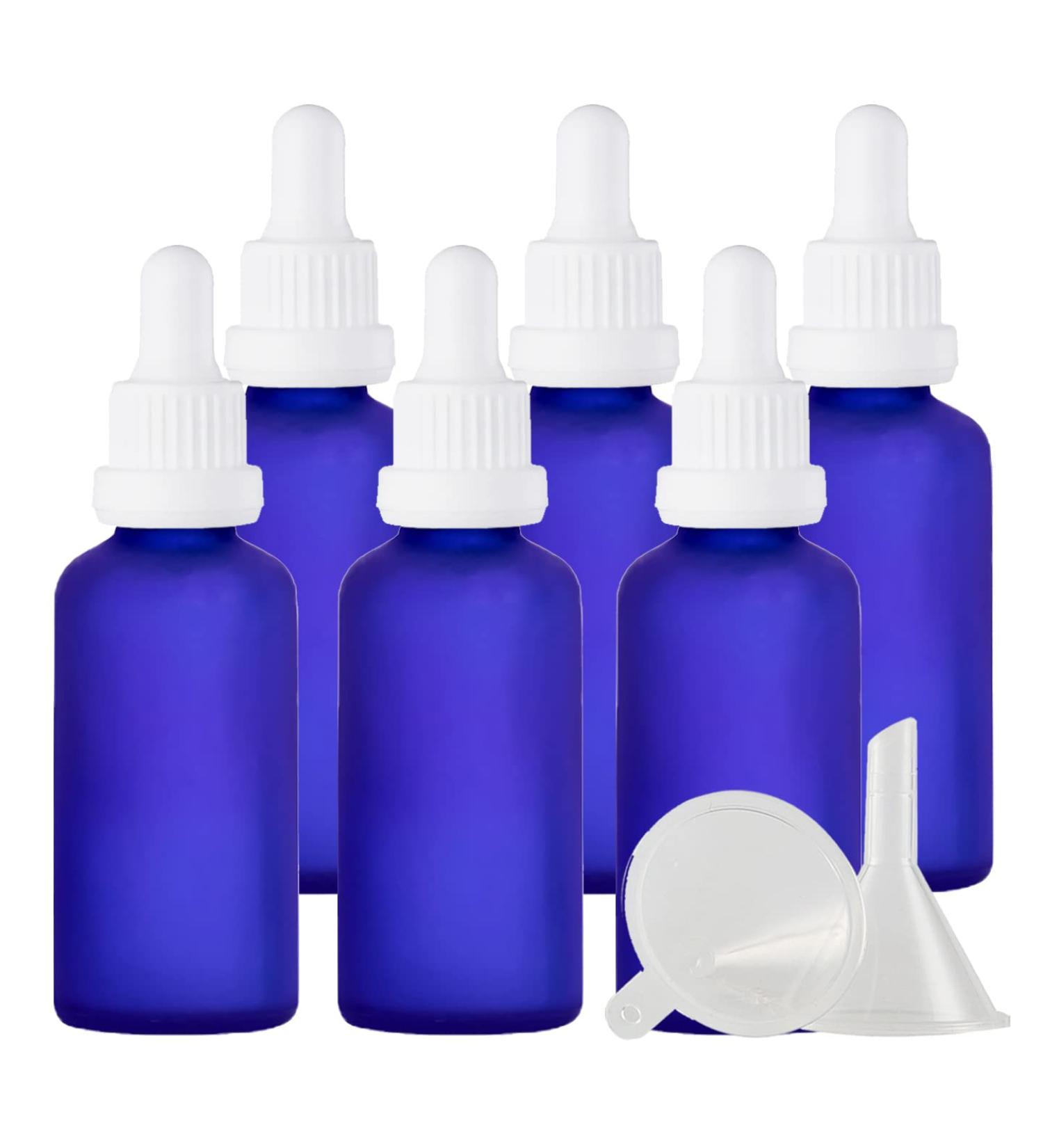 Zeoabsy 6-Piece 50ml Frosted Blue Glass Pipette Bottle Set | Essential Oils & Aromatherapy - Empty Clear Drip Bottles with White Originality Lock - Buy Online on GoSupps.com