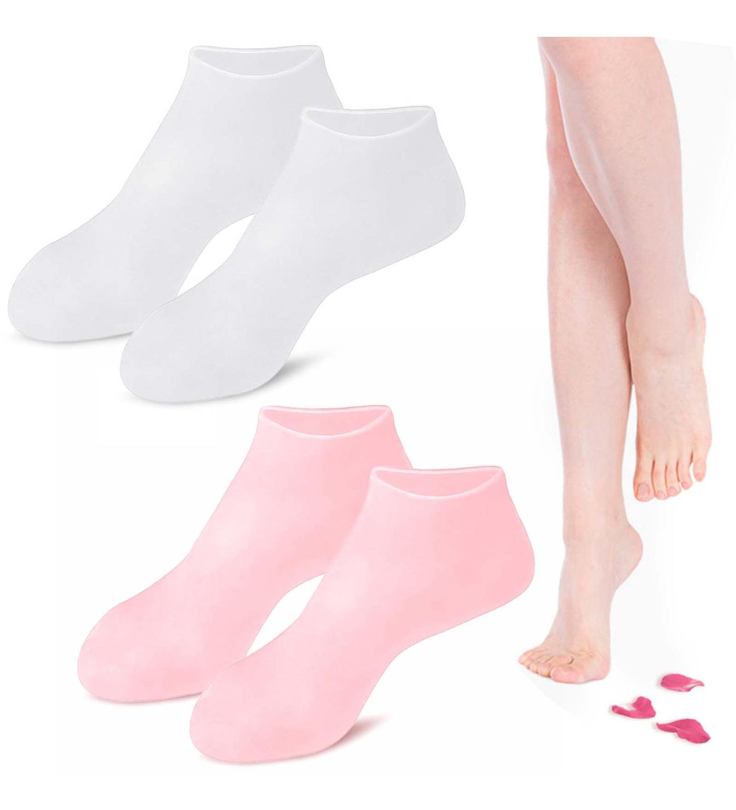 Moisturizing Socks Overnight for Dry Hard Cracked Skin Socks for Moisturising Silicone Socks for Moisturising Feet Cosmetic Spa Gel Socks Moisture Enhancing Socks for Women Men Pink+White - Buy Online on GoSupps.com
