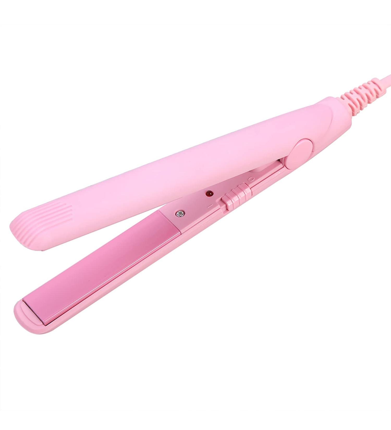 Small Curling Iron for Short Hair | 2 in 1 Mini Hair Straightener & Curler | Tourmaline Ceramic | Pink - Buy Online on GoSupps.com