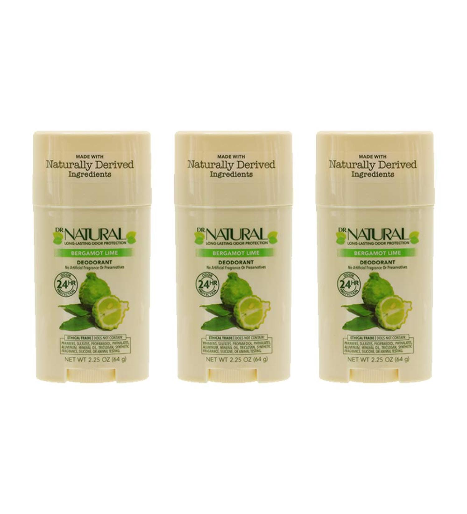 Dr. Natural Bergamot Lime Deodorant Stick 3-Pack - Aluminum-Free, Sulfate & Paraben Free, 24-Hour Odor Protection for Women and Men - Cruelty-Free Formula - Buy Online on GoSupps.com