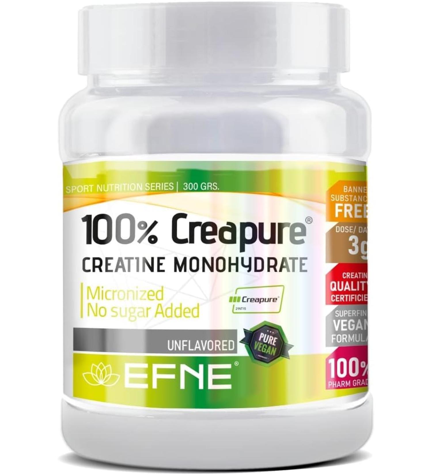 Creatie Monohydrate 100% Pure Creapure | 300g | Ideal for Intensive Sports and Strength Training | Vegan | Optimal Solubility | EFNE |  - Buy Online on GoSupps.com