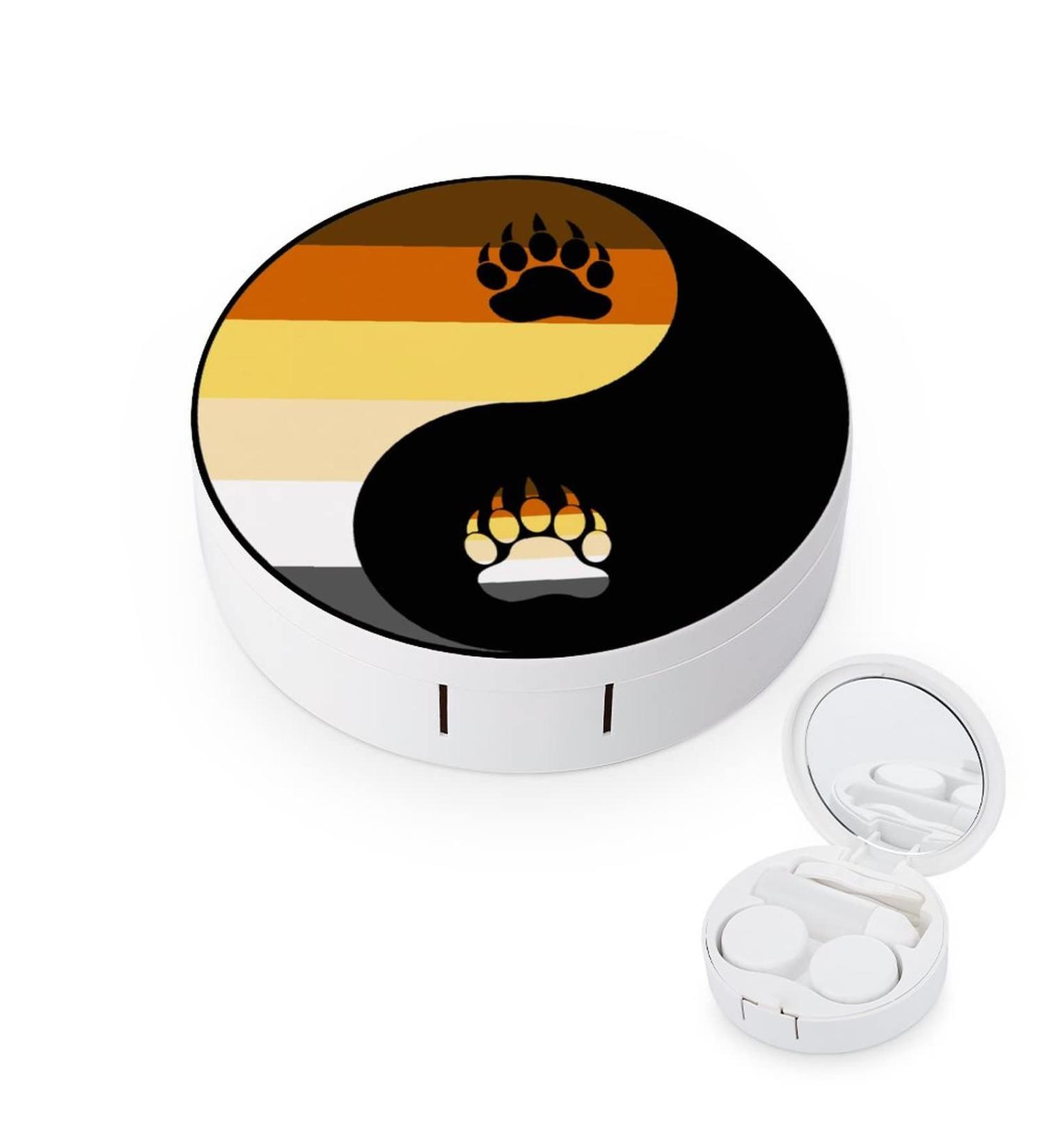 LGBT Pride Yin Yang Bear Paw Round Case For Contact Lens Kit Storage Box with Mirror Printed - Buy Online on GoSupps.com