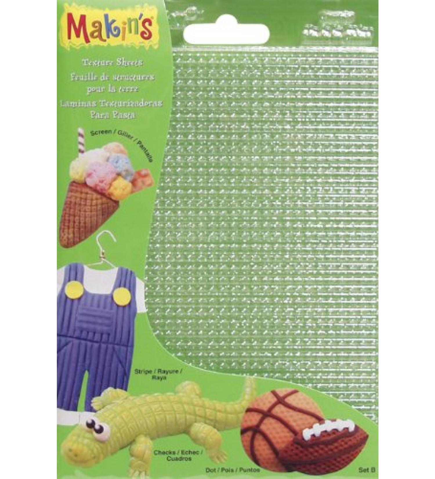 Makin'S Clay Texture Sheets 7X5.5 4/Pkg-Set B (Screen  Stripe  Check & Dot)