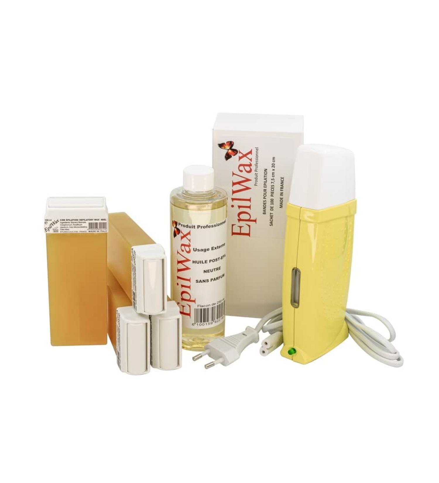 Epilwax Royal Complete Epilation Kit - Professional Wax Warmer 4 Roll-On Wax 100 Epilatory Strips & After Epilation Oil | International Shipping Available - Buy Online on GoSupps.com