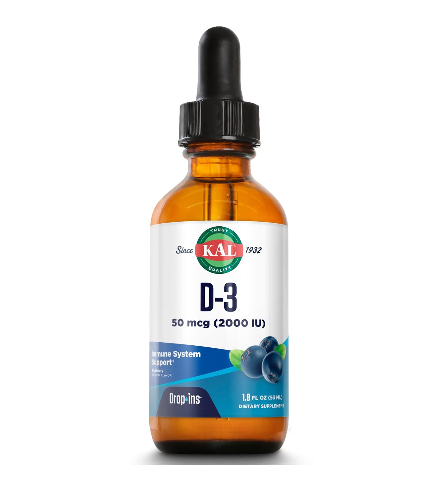 KAL Vitamin D-3 2000 IU Dropins in Organic Chia Seed Oil Blueberry | Immune & Bone Support - Buy Online on GoSupps.com