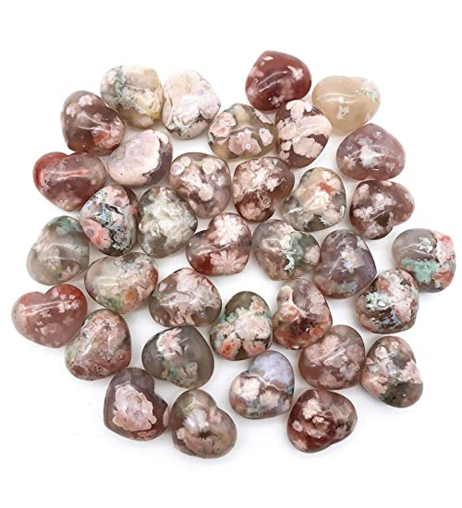 1pc Natural Pink Cherry Blossom Agate Sakura Heart Shaped Crystal Gemstone Natural Stones Chakra Reiki Balancing - Buy Online on GoSupps.com