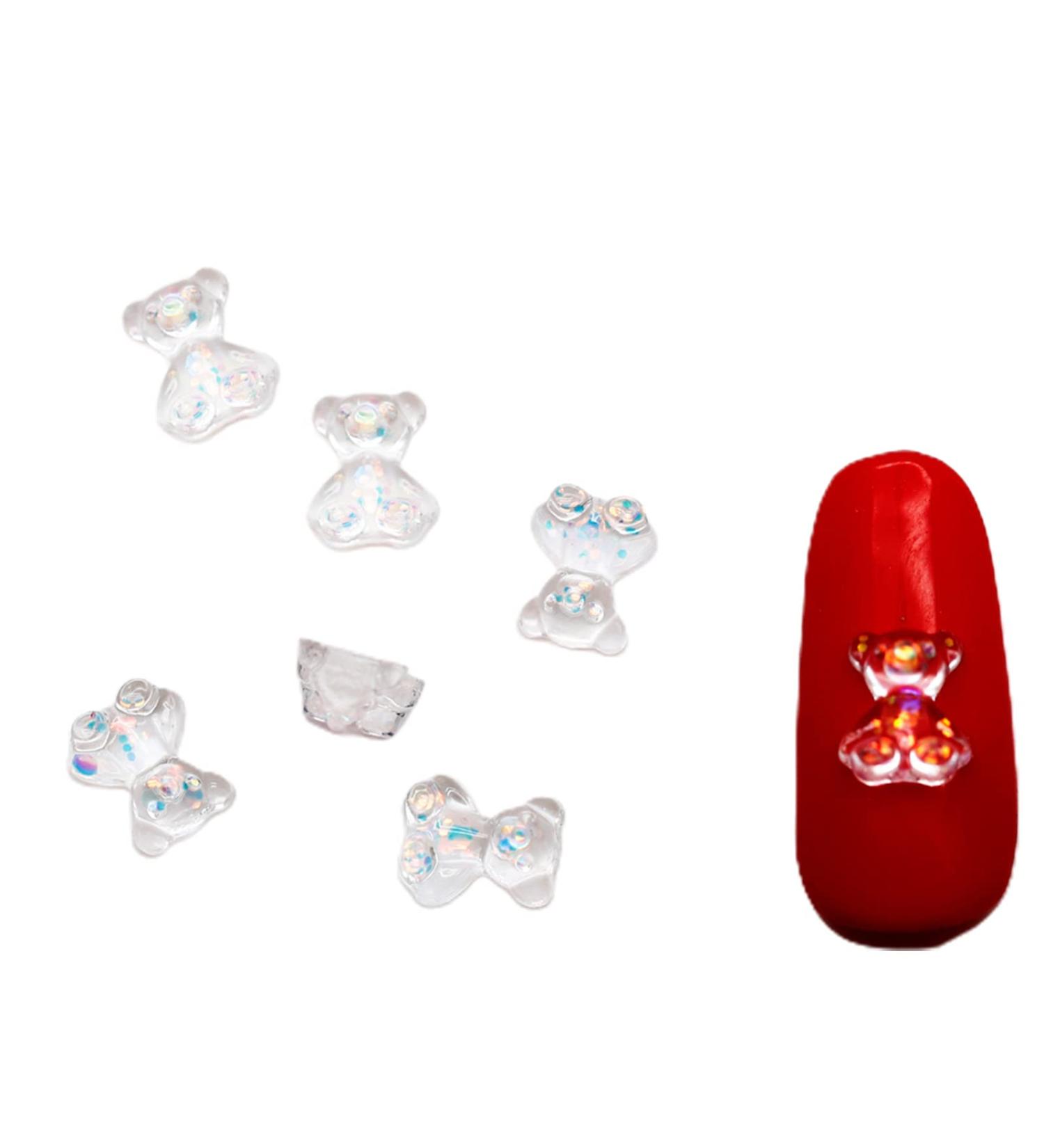 200pack Cute AB Bear Nail Art Decorations Gummy Bear Nail Crystal Bear Beads DIY Crafting Bear Crystal Charm Small transparency - Buy Online on GoSupps.com