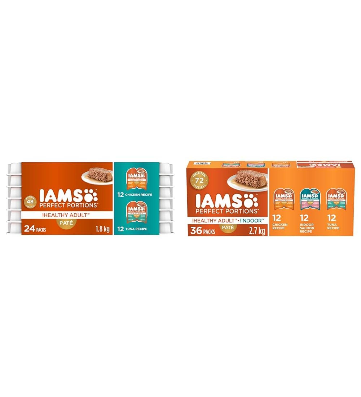 IAMS Perfect Portions Wet Cat Food Adult Grain Free - Chicken and Tuna Pat Variety Pack 75g (24 Pack) & Perfect PORTIONS Healthy Adult and Indoor Wet Cat Food Pat Chicken Tuna and Indoor Salmon Chicken & Tuna Wet Cat Food+Wet Cat Food - Buy Online on GoSupps.com
