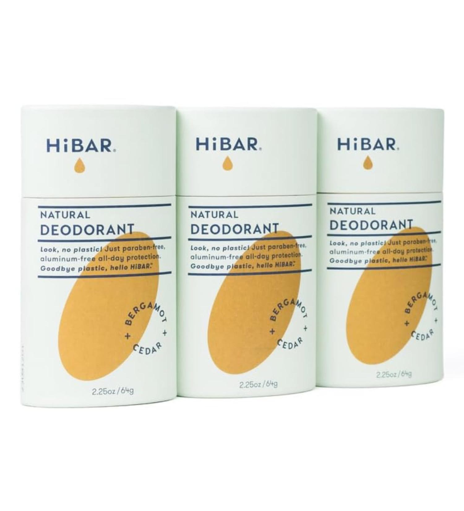 HiBAR - Bergamot & Cedar Plastic Free Deodorant - Natural Deodorant - All-Day Protection - With Sunflower Seed Wax Rice Bran & Shea Butter - Plastic Paraben & Aluminum-Free - Vegan - 3 Pack 3-Pack Bergamot & Cedar - Buy Online on GoSupps.com