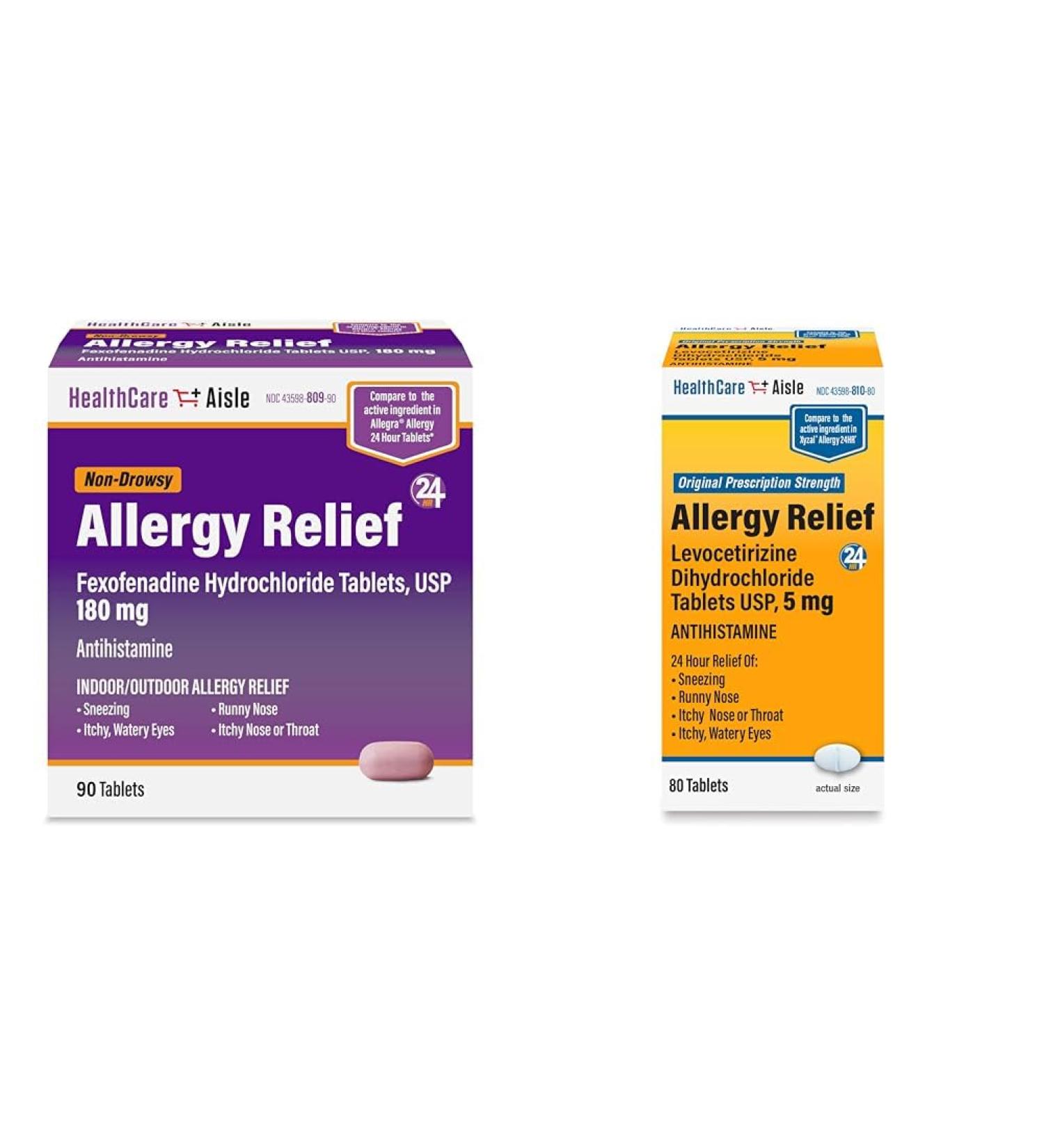 HealthCareAisle Allergy Relief - Fexofenadine Hydrochloride 180mg 90 Tablets & Levocetirizine Dihydrochloride 5mg 80 Tablets Bundle - Buy Online on GoSupps.com