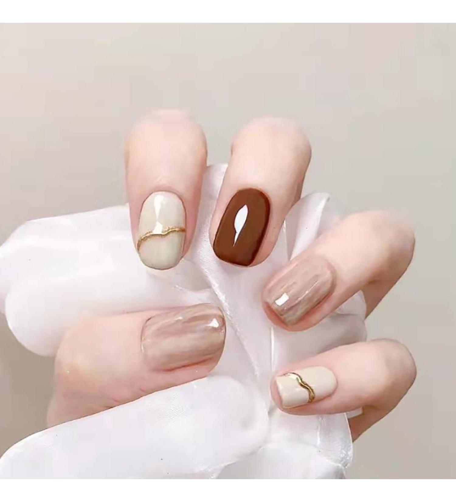 SINLOV Short Nude Pink Gradient French Fake Nails Square Halo Dye False Nails Glossy Press on Nails Ballerina Acrylic Stick on Nails for Women and Girls - Buy Online on GoSupps.com