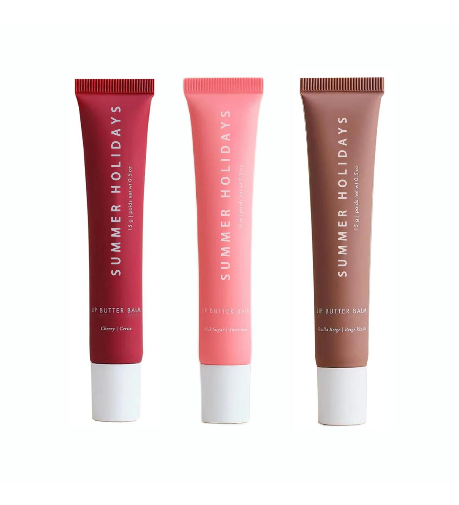3 PACK Summer Holidays Lip Butter Balm Lip Care on Friday for Moisture Shine and Conditioning (Pink Sugar+Cherry+Vanilla Beige 15g) Pink Sugar+Cherry+Vanilla Beige 15g
