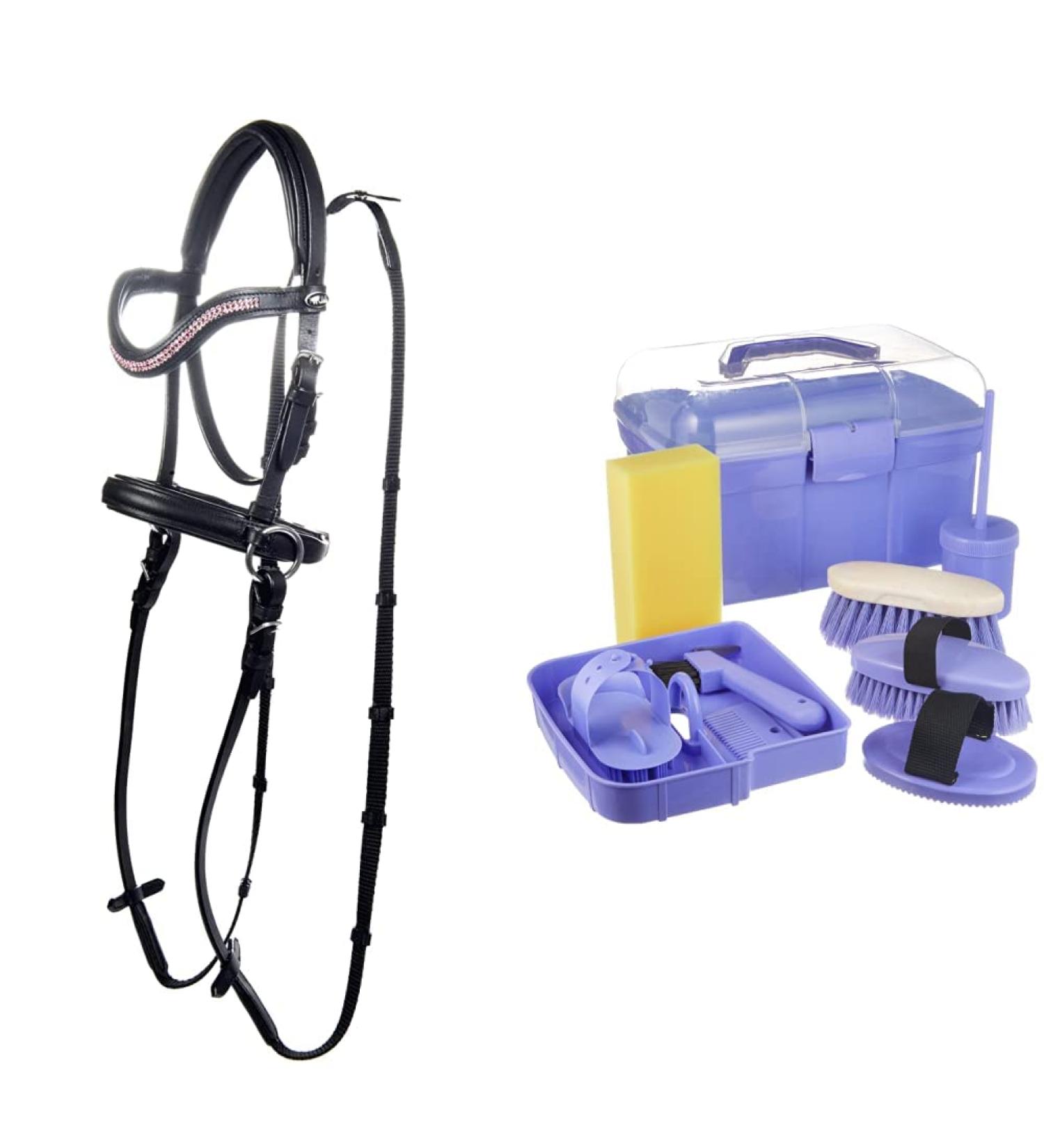 HKM 9209 Funny Horses Bracelet & Shetty Bundle - Black/Pink Care Set for Kids - 8 Piece Wooden Toy Horse Collection - Buy Online on GoSupps.com