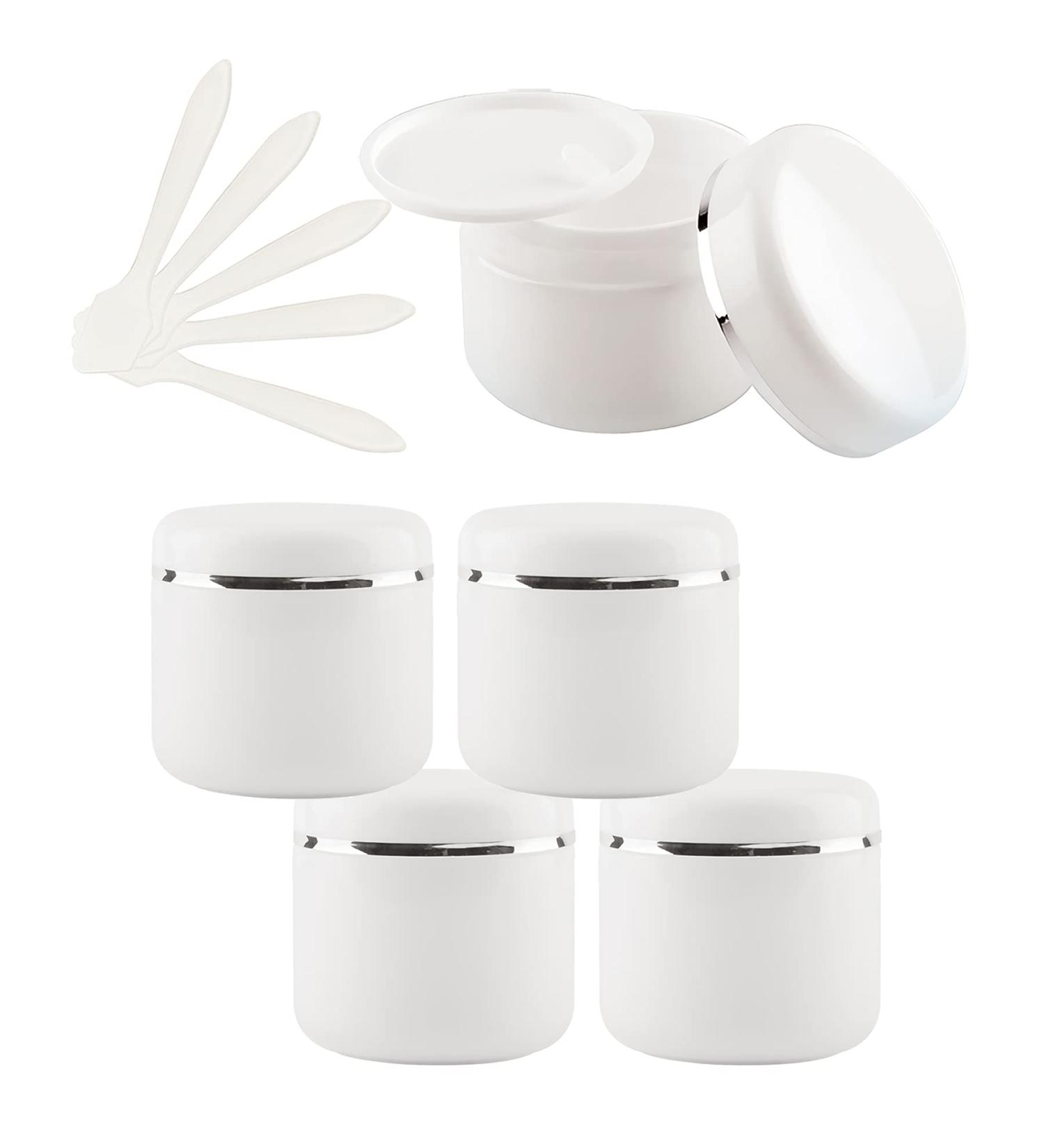150ml Tianzd Empty Small Plastic Cream Containers - Set of 5 with Silver Lids & Spoons - Ideal for Ointments Gels & Cosmetics - Buy Online on GoSupps.com