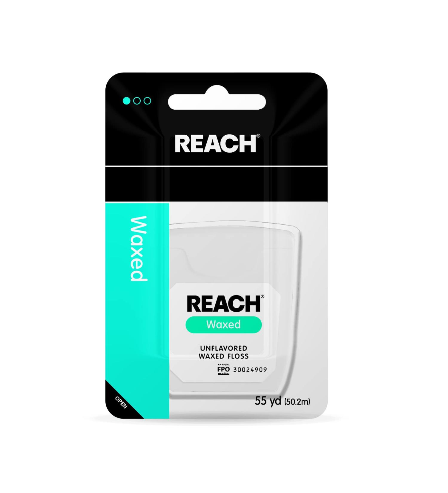 REACH Unflavored Waxed Dental Floss 55 yds (Pack of 12)