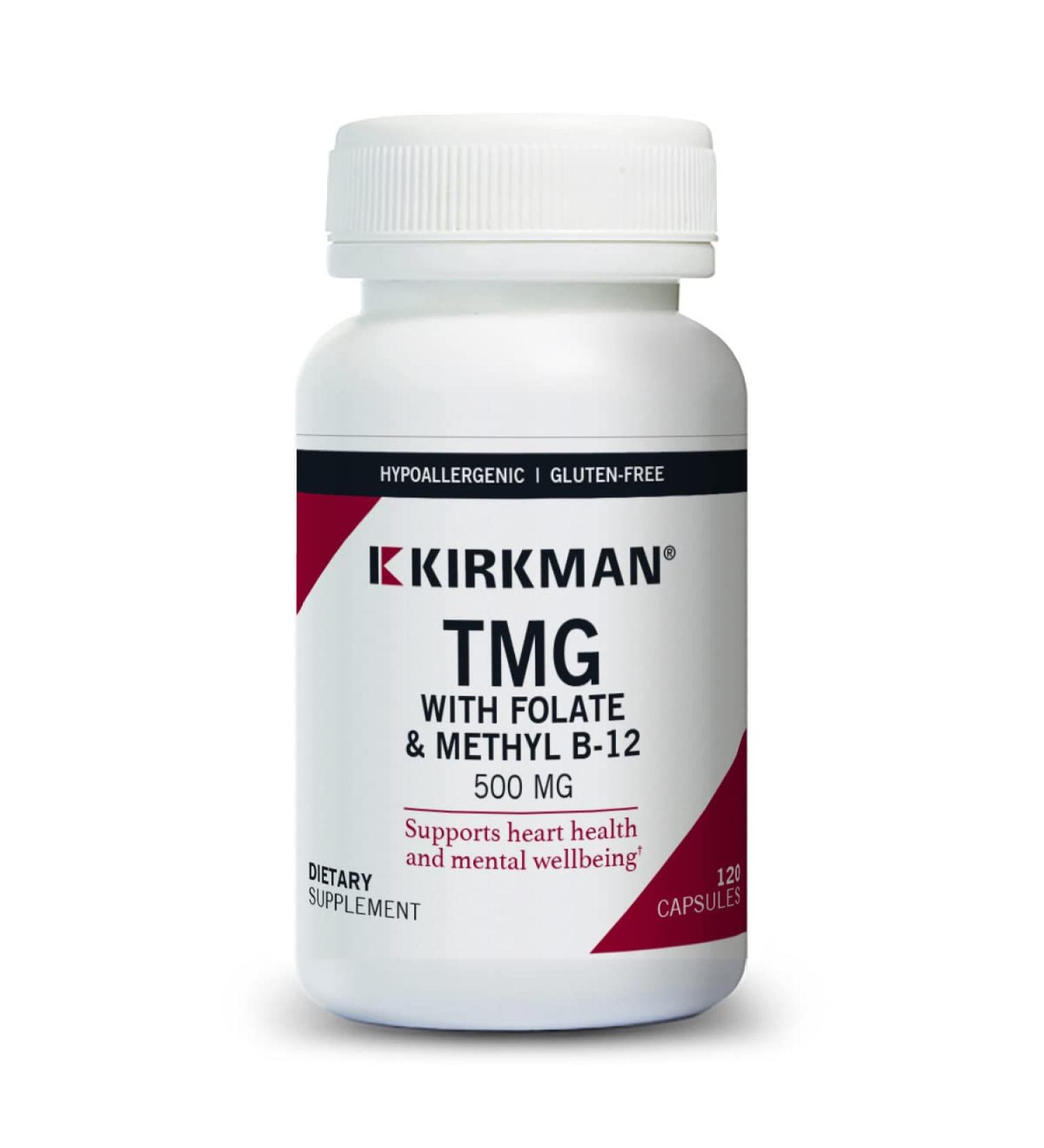 Kirkman Labs TMG with Folinic Acid & Methyl B-12 500mg - 120 Veg Caps | Support Energy & Metabolism - Buy Online on GoSupps.com