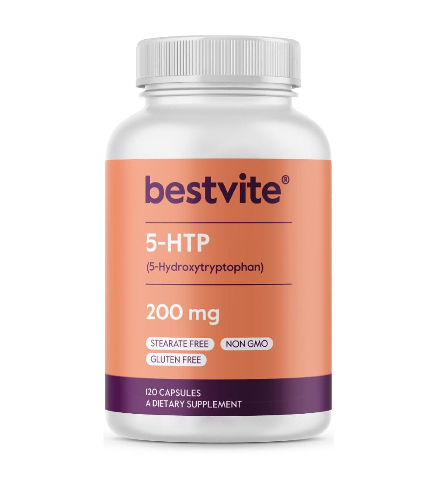 BESTVITE 5-HTP 200mg Capsules - 120 Count | Gluten Free Non-GMO No Stearates No Flow Agents - Mood Support & Sleep Aid - Buy Online on GoSupps.com