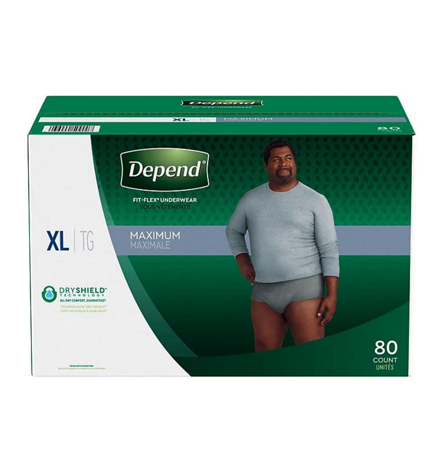 Depend FIT-Flex Incontinence Max Absorbency Underwear for Men, Extra Large 80-Count: Waist 44-64