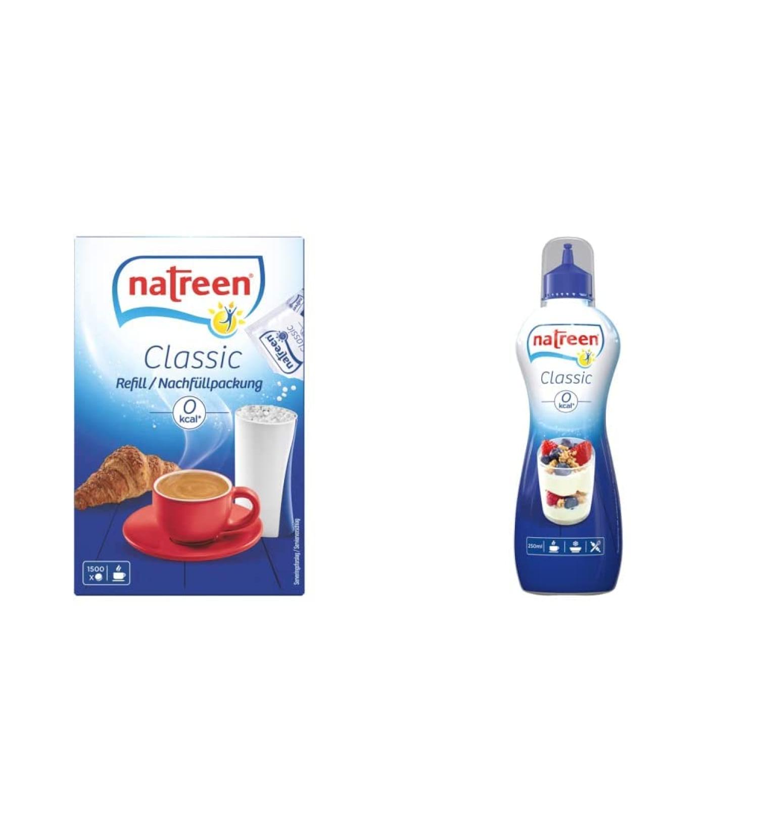 Natreen Sweetener Classic Bundle - 1500 Fine Sweet Refill & 250ml Liquid - Perfect for Healthy Sweetening | International Shipping Available - Buy Online on GoSupps.com