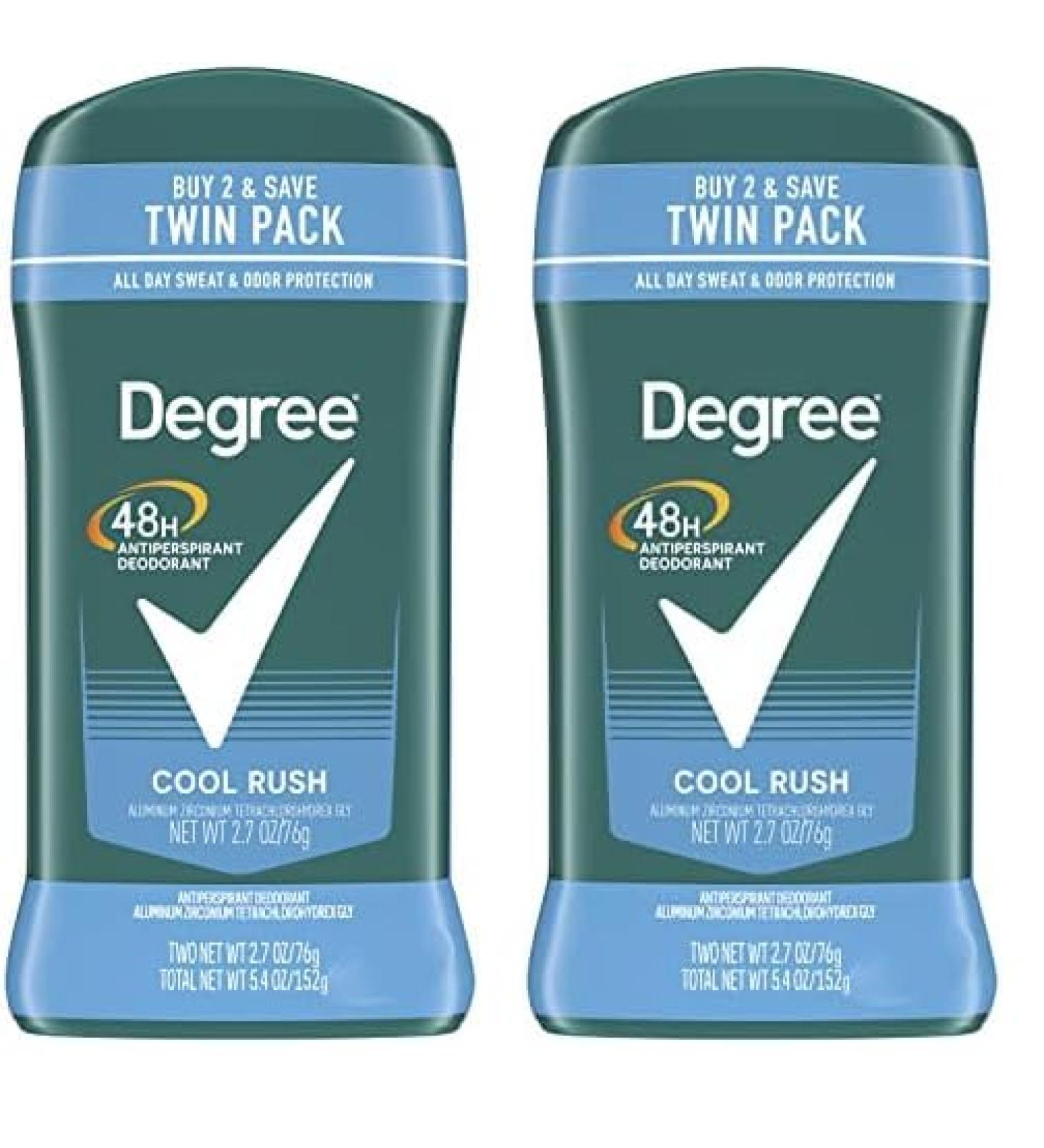 Degree Men Original Antiperspirant Deodorant 48-Hour Odor Protection Cool Rush Mens Deodorant Stick 2.7 oz 2 Count (Pack of 2) Cool Rush 5.4 Ounce (Pack of 2) - Buy Online on GoSupps.com