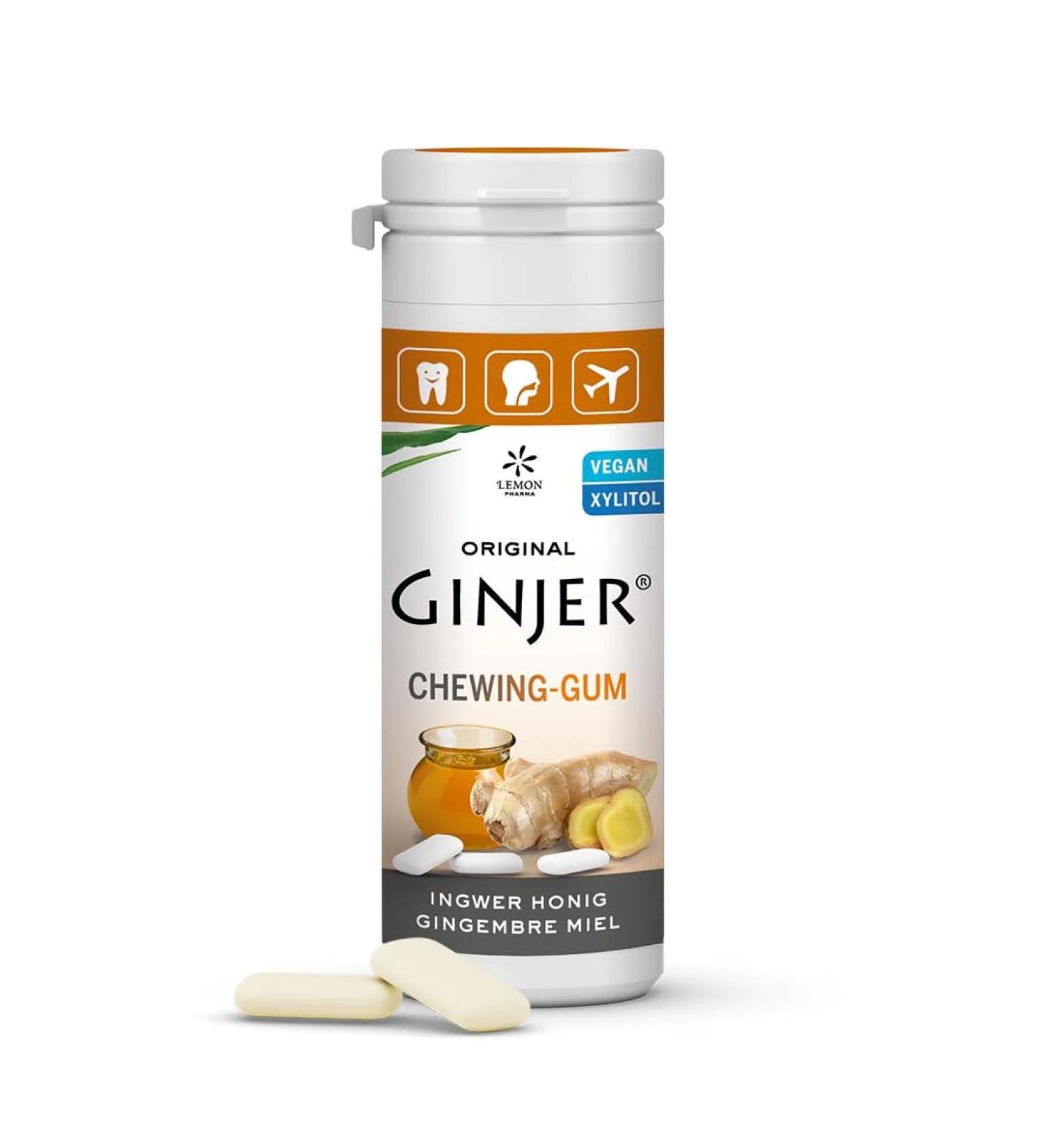Ginjer Ginger Honey Xylitol Chewing Gum - LEMON PHARMA - Sugar Aspartame & Gluten Free - Sweetened with Stevia & Xylitol - - Buy Online on GoSupps.com