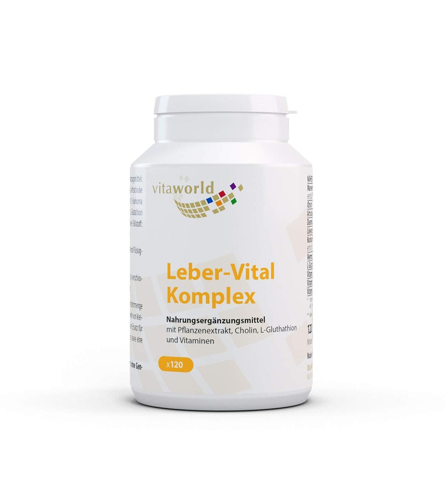 Pack of 3 Vita World Vital Complex 120 Capsules with Milk Thistle, Artichoke, Choline, Glutathione, Curcumin, Vegan/Vegetarian Made in Germany