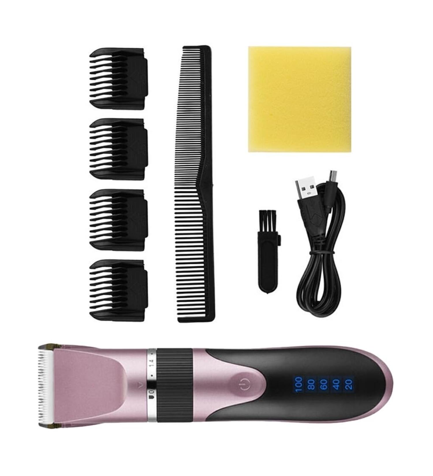BOKIOESDE Electric Hair Clippers 0.8-2.0mm Rechargeable Barber Man Ceramic Trimmer Low Noise Shaver with Limit Hairbrushes Pink - Buy Online on GoSupps.com