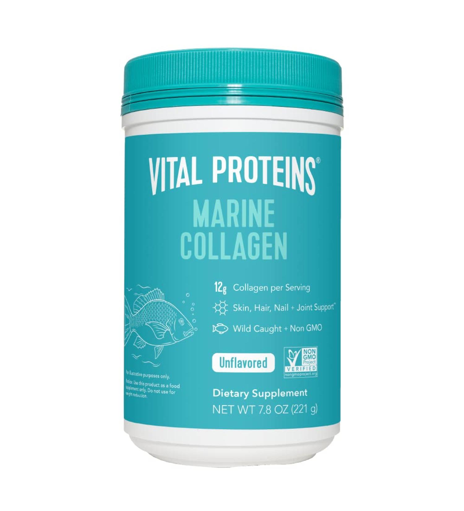 Vital Proteins Marine Collagen Peptides Powder - 12g per Serving - Hydrolyzed Collagen Supplement for Skin, Hair, Nails, Joints, and Bones - 7.8 oz Canister - Buy Online on GoSupps.com