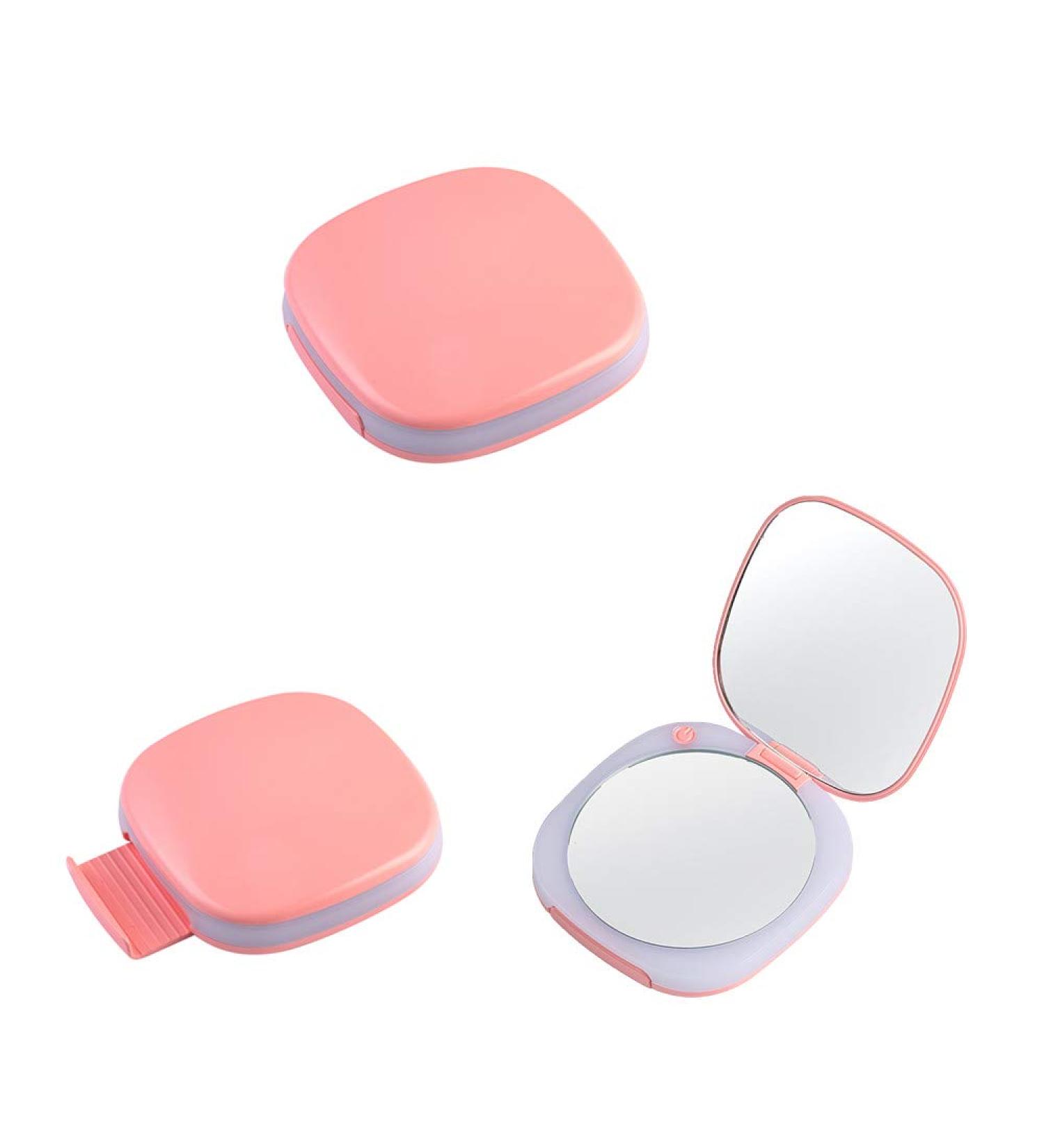 Yixin LED Travel Makeup Mirror 1x/5x Magnification Portable Compact Small 3.5 Wide Illuminated Folding Mirror - Daylight LED, USB Charging - Pink - Buy Online on GoSupps.com