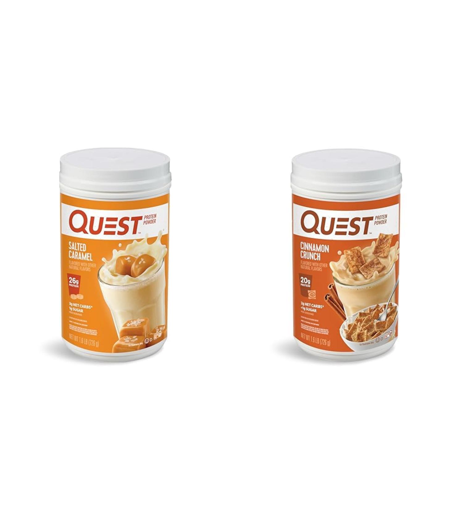 Quest Nutrition Salted Caramel Protein Powder 26g Protein 1g Sugar Low Carb Gluten Free 1.6 Pounds 24 Servings & Cinnamon Crunch Protein Powder 20g Protein 2g Net Carb 1g Sugar - Buy Online on GoSupps.com