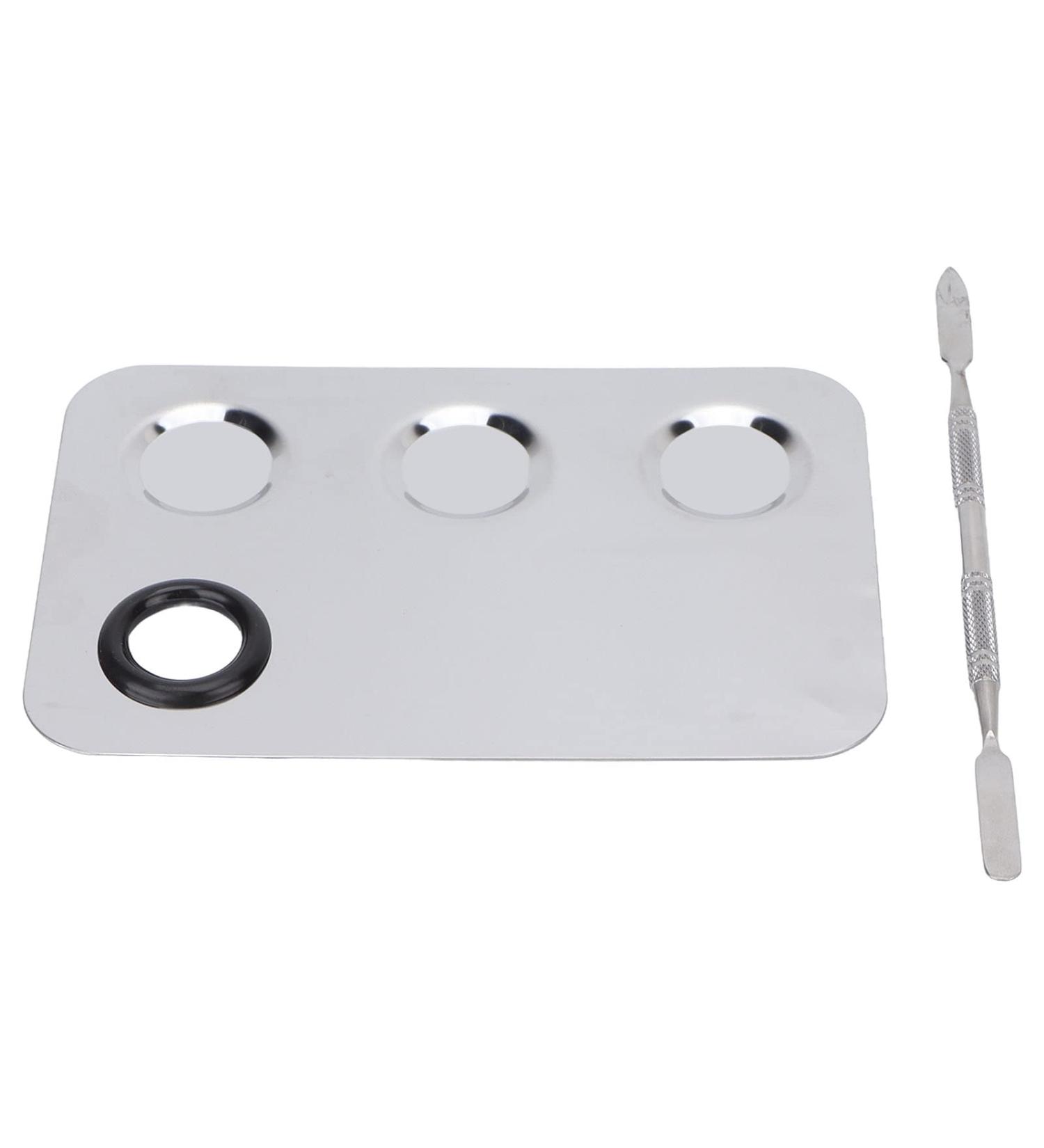 Professional Stainless Steel Cosmetic Mixing Plate | Rectangular Makeup Palette with Spatula | Smooth Pigment Blending Tool - Buy Online on GoSupps.com