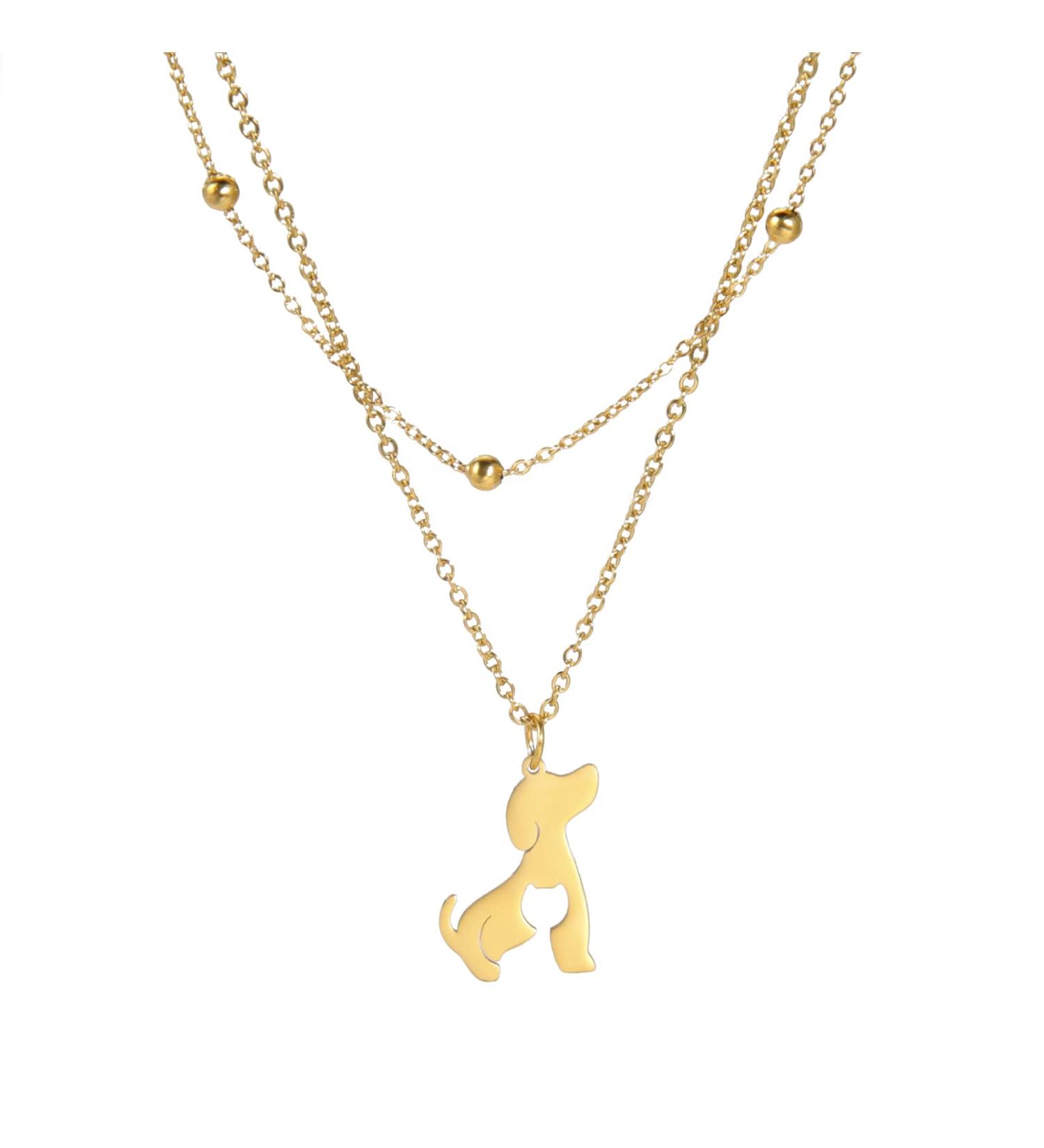 Teamen Stainless Steel Pet Pendant Necklace - Cute Dog Cat & Horse Jewelry for Women | Gold Double Chain - Buy Online on GoSupps.com