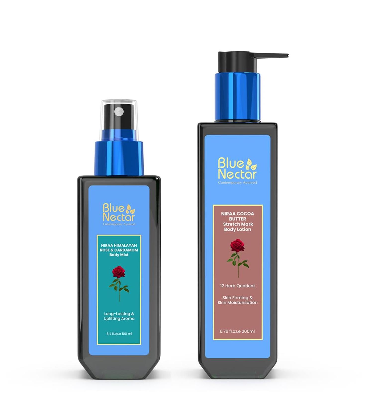 Blue Nectar Pregnancy Bliss Bundle:Stretch Mark Cream & Uplifting Body Mist - Cocoa & Shea Butter Moisturizer 12 Herbs Himalayan Rose Perfect Pregnancy Gifts (6.76 fl oz 3.4 fl oz) - Buy Online on GoSupps.com