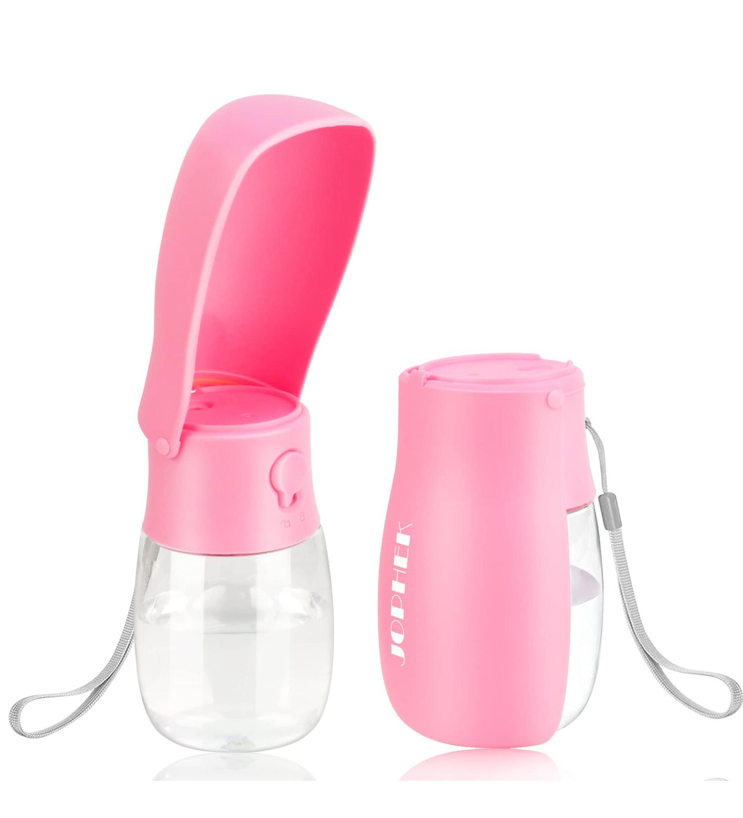 JOPHEK 300ml Portable Pet Drinking Bottle - Leakproof 180 Foldable Dog & Cat Water Bottle with Activated Carbon Filter for Travel & Camping - Pink - Buy Online on GoSupps.com