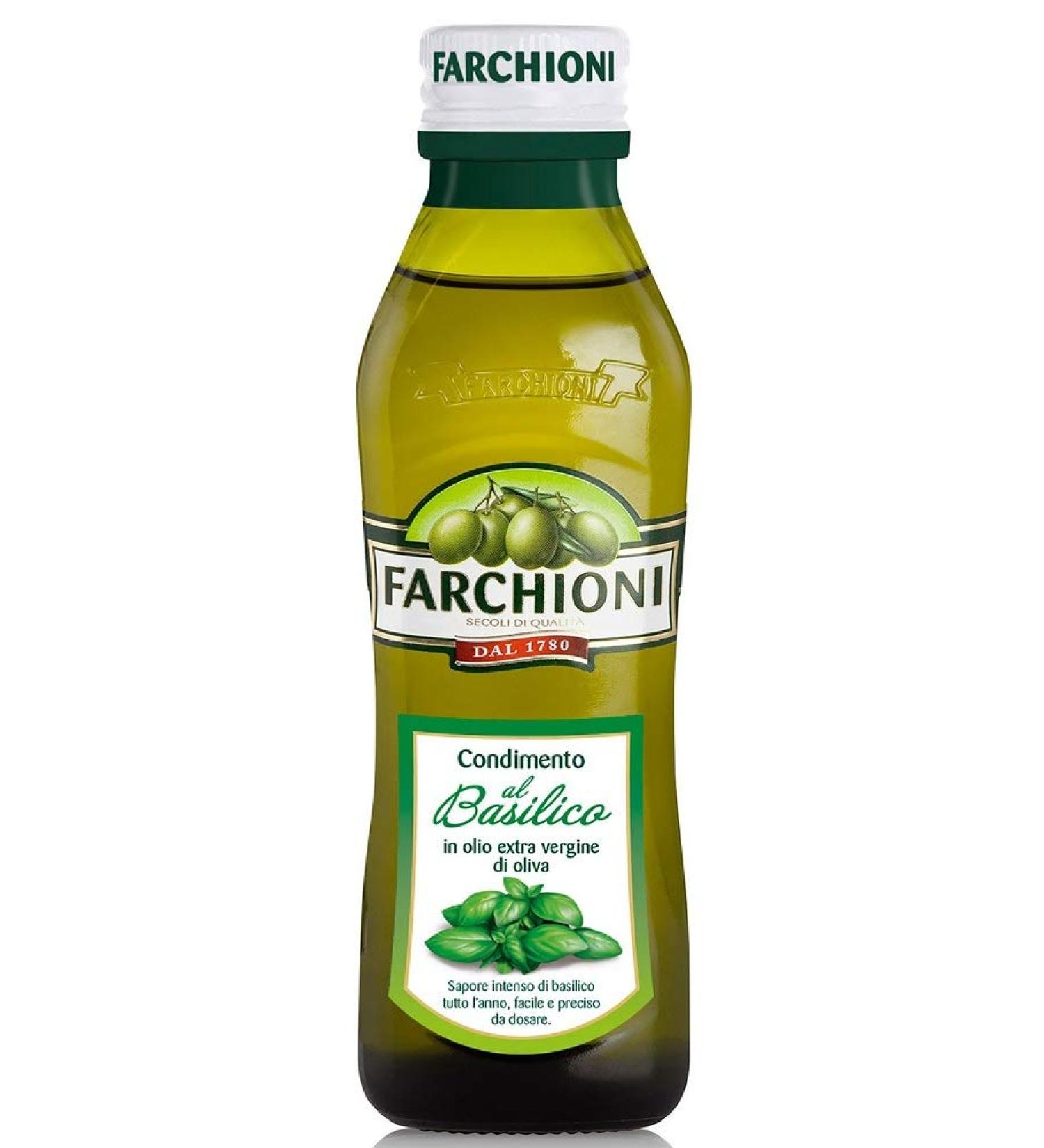 Farchioni Basil Olive Oil 250ml - Extra Virgin Olive Oil with Basil Essence - Glass Bottle - Buy Online on GoSupps.com