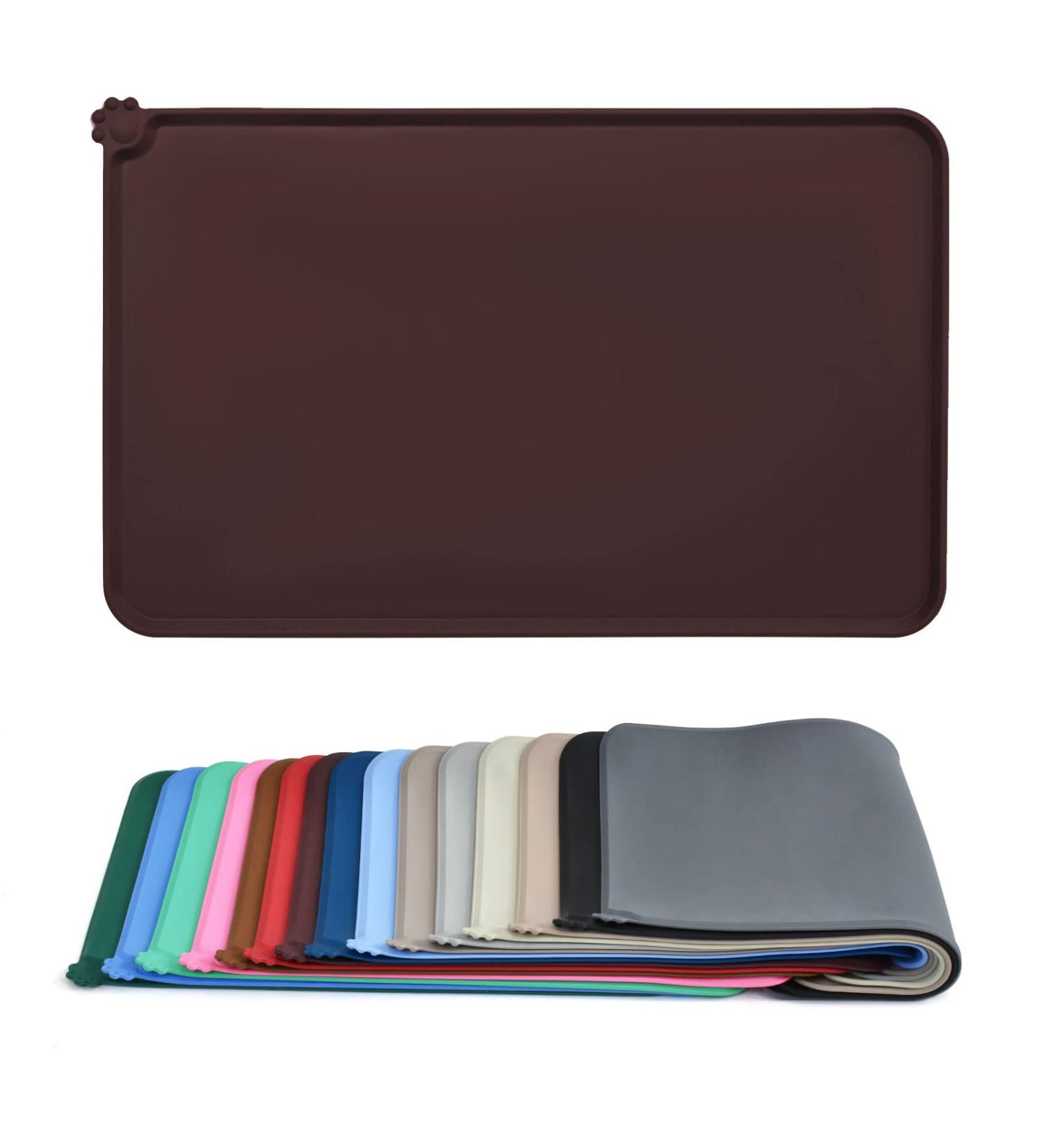 Audwud Silicone Waterproof Pet Feeding Mat - Anti-Slip Dog & Cat Bowl Mat 61x41 cm - Dark Brown - Buy Online on GoSupps.com