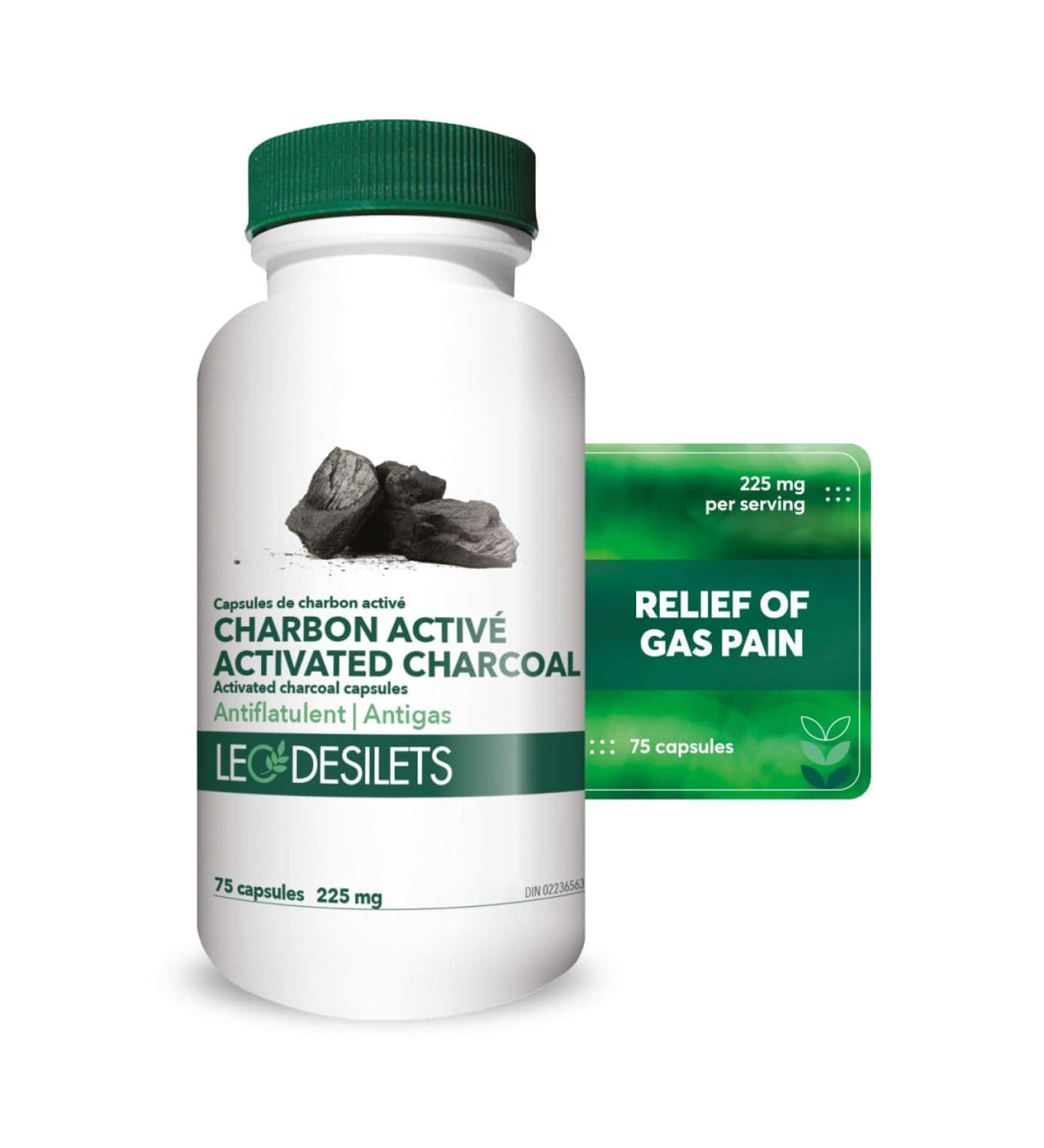 Leo Desilets Activated Charcoal | 225mg of Activated Charcoal per Capsule | Helps Relieve Bloating and Gas Pains | GMO & Pesticide Free | 75 Capsules - Buy Online on GoSupps.com