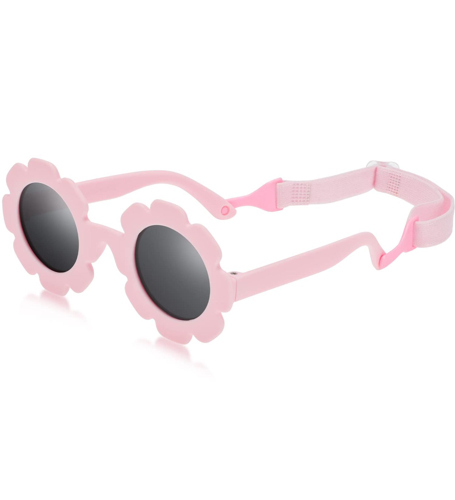 Hifot Baby Sunglasses with Strap - Cute Flower Polarized UV400 Protection for Infant Girls, 0-24 Months - Pink - Buy Online on GoSupps.com
