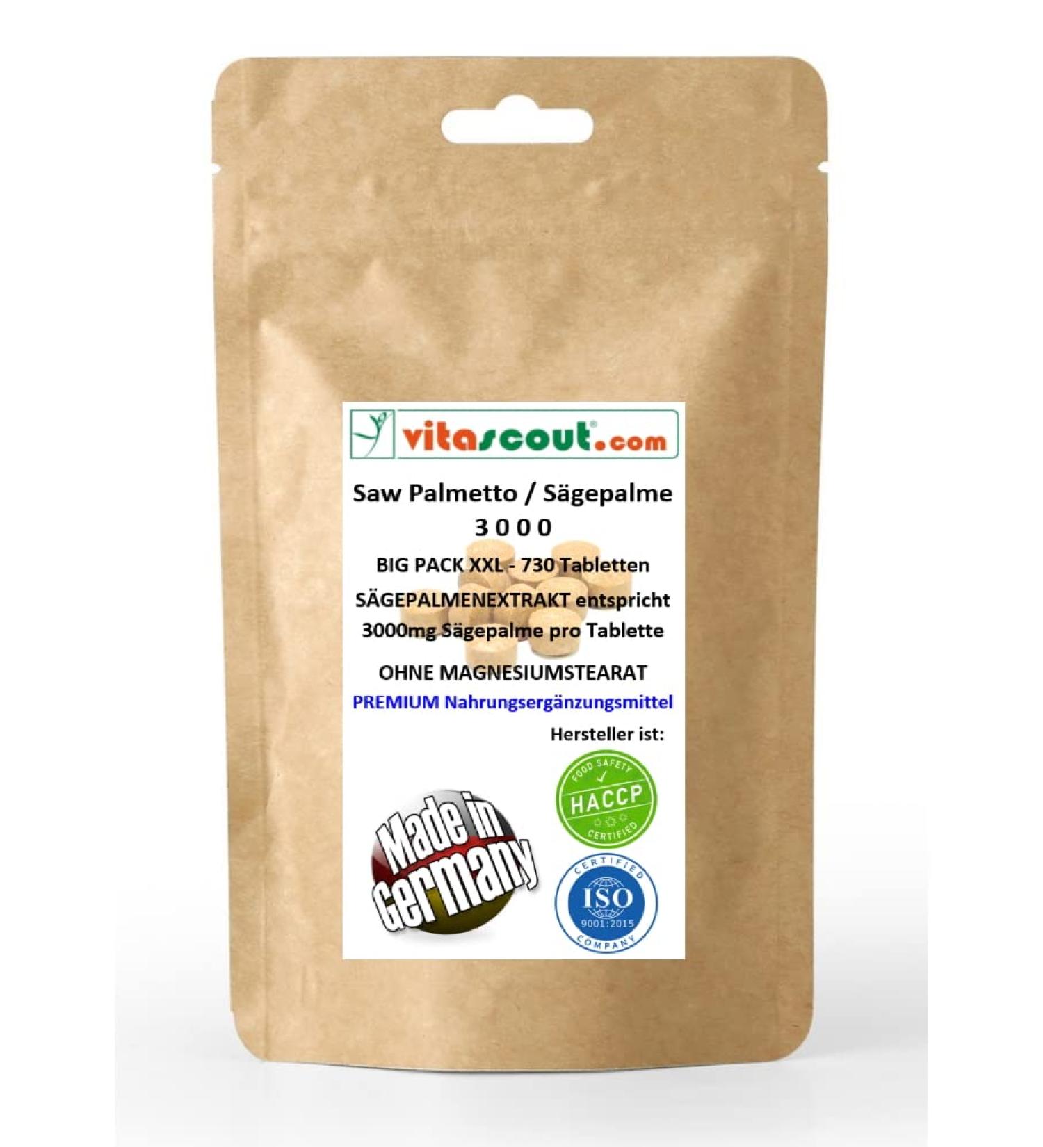 Saw Palmetto Extract 730 Tablets - Highest Dosage 3000mg - No Magnesium Stearate - Made in Germany - Buy Internationally - Buy Online on GoSupps.com