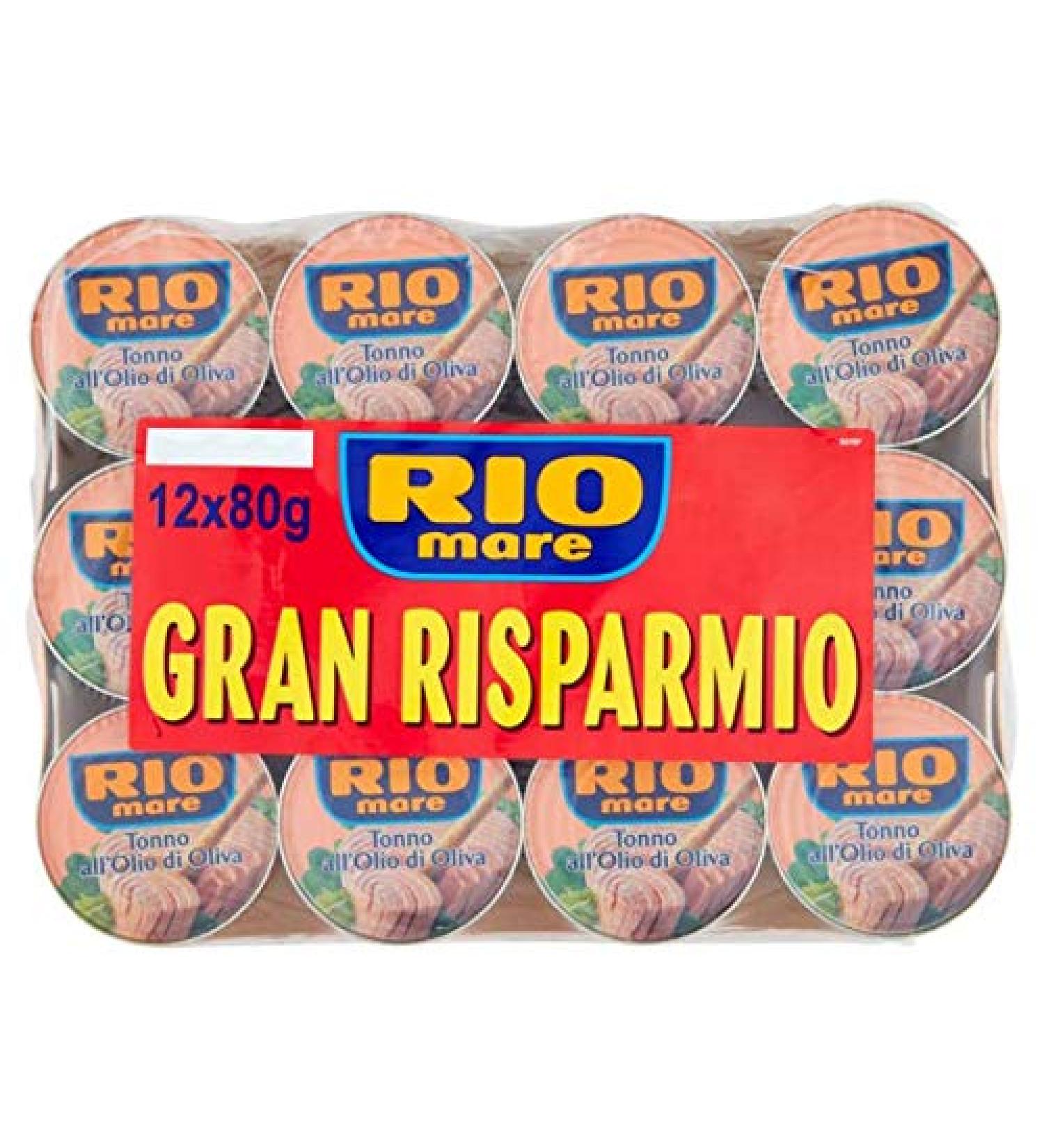 Rio Mare : Lot de 12 bo tes de thon au huile d'olive qualit thon jaune pack de 12 80g (2 82oz) chacune 960g (33 86oz) au total