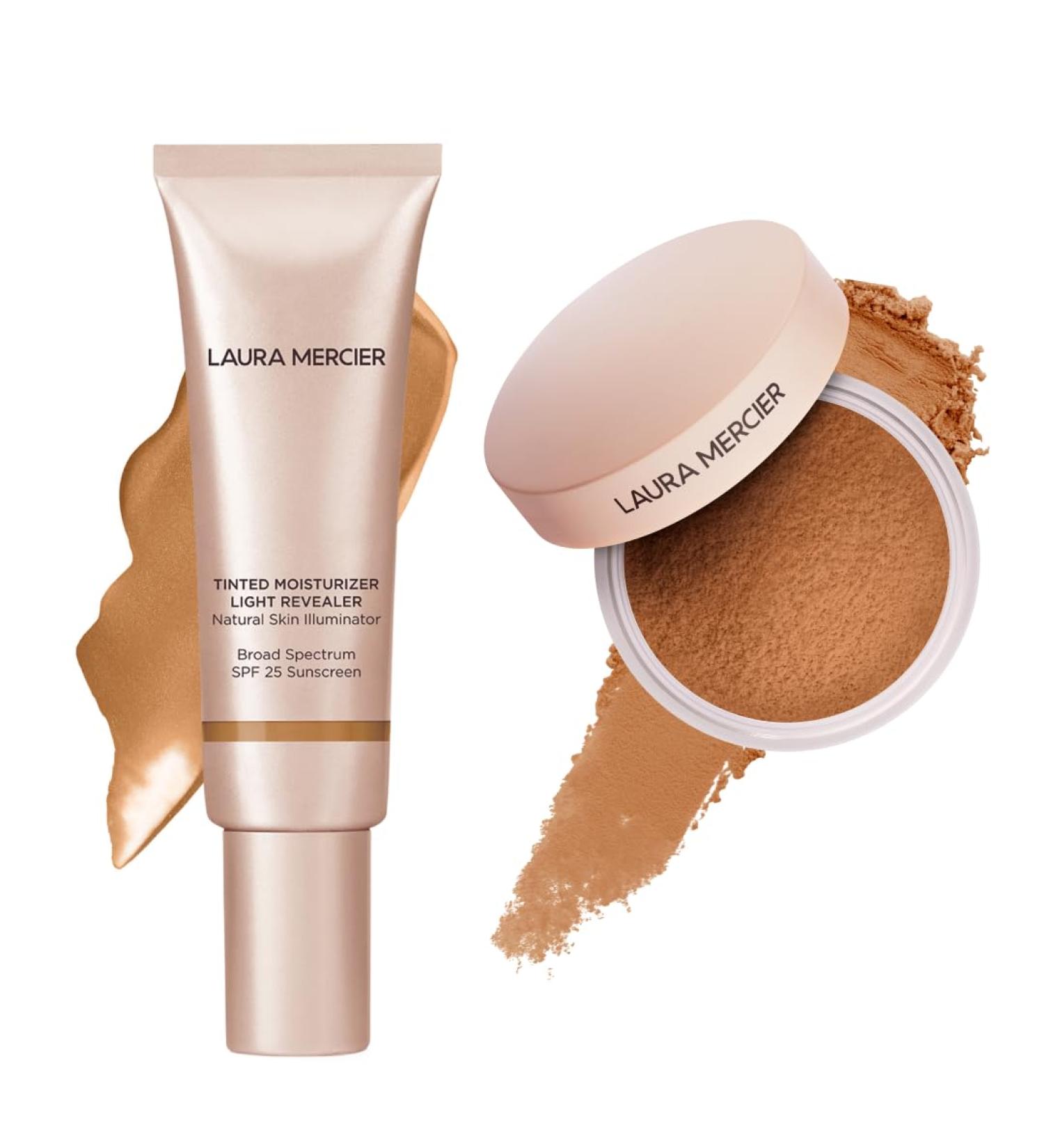 Laura Mercier Tinted Moisturizer Light Revealer with SPF 25 Luminous Finish Shade 5W1 Tan and Translucent Loose Talc-Free Setting Powder Ultra-Blur: Hyaluronic Acid Infused Shade Medium Deep Bundle - Buy Online on GoSupps.com