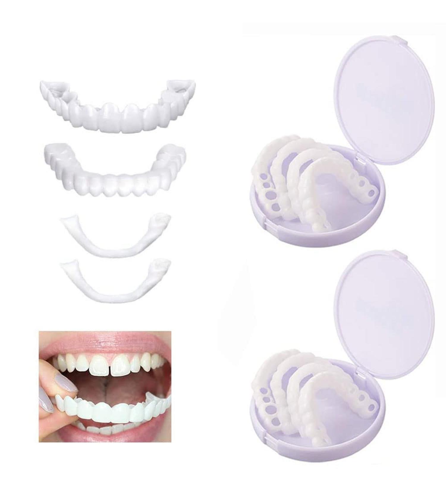 Flipped Warm Dentures - 2 Pairs of Cosmetic Veneers Snap-On Fake Teeth for Men & Women - Buy Online on GoSupps.com